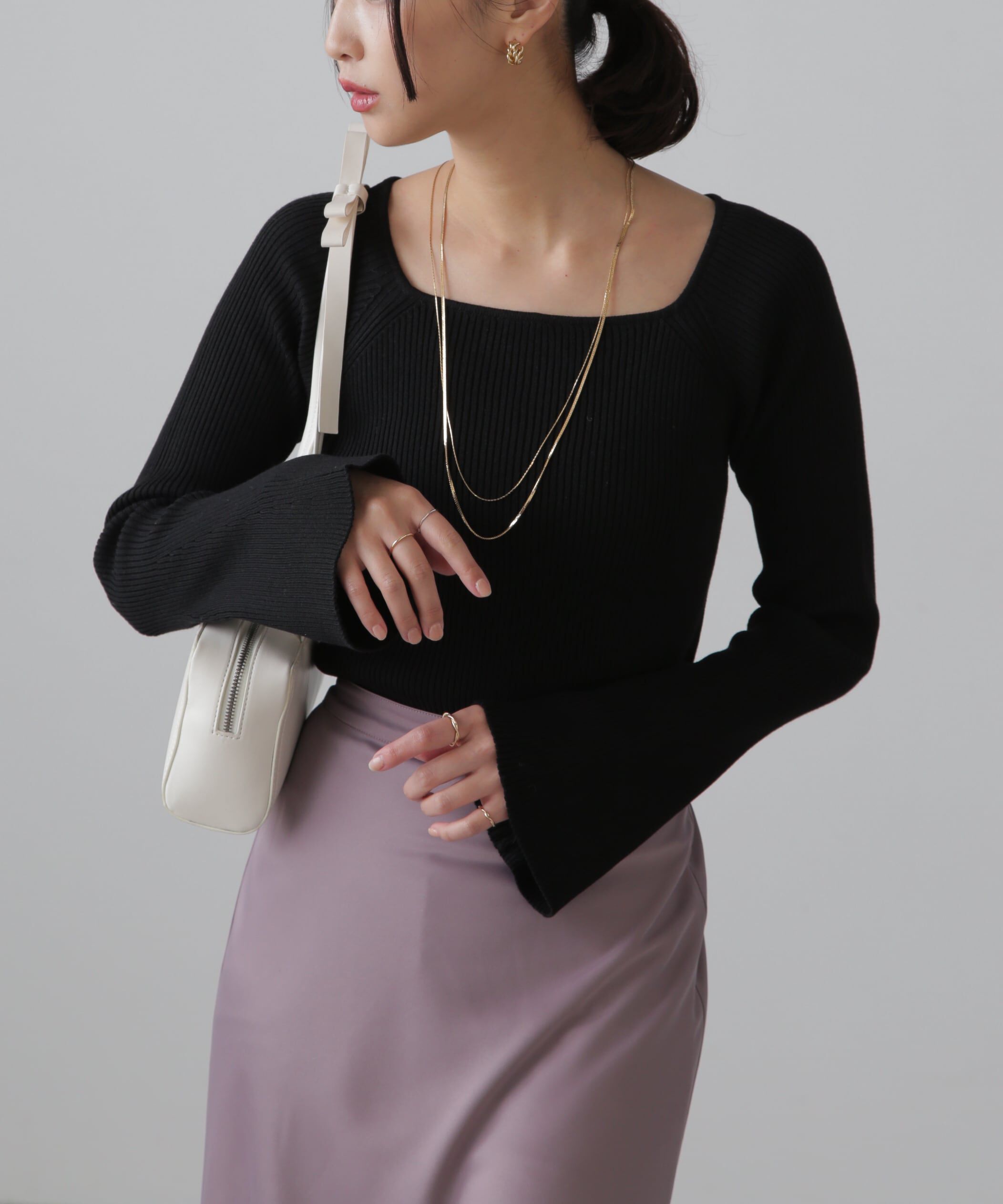  「スクエアネック袖フレアニット」|ニット・セーター|