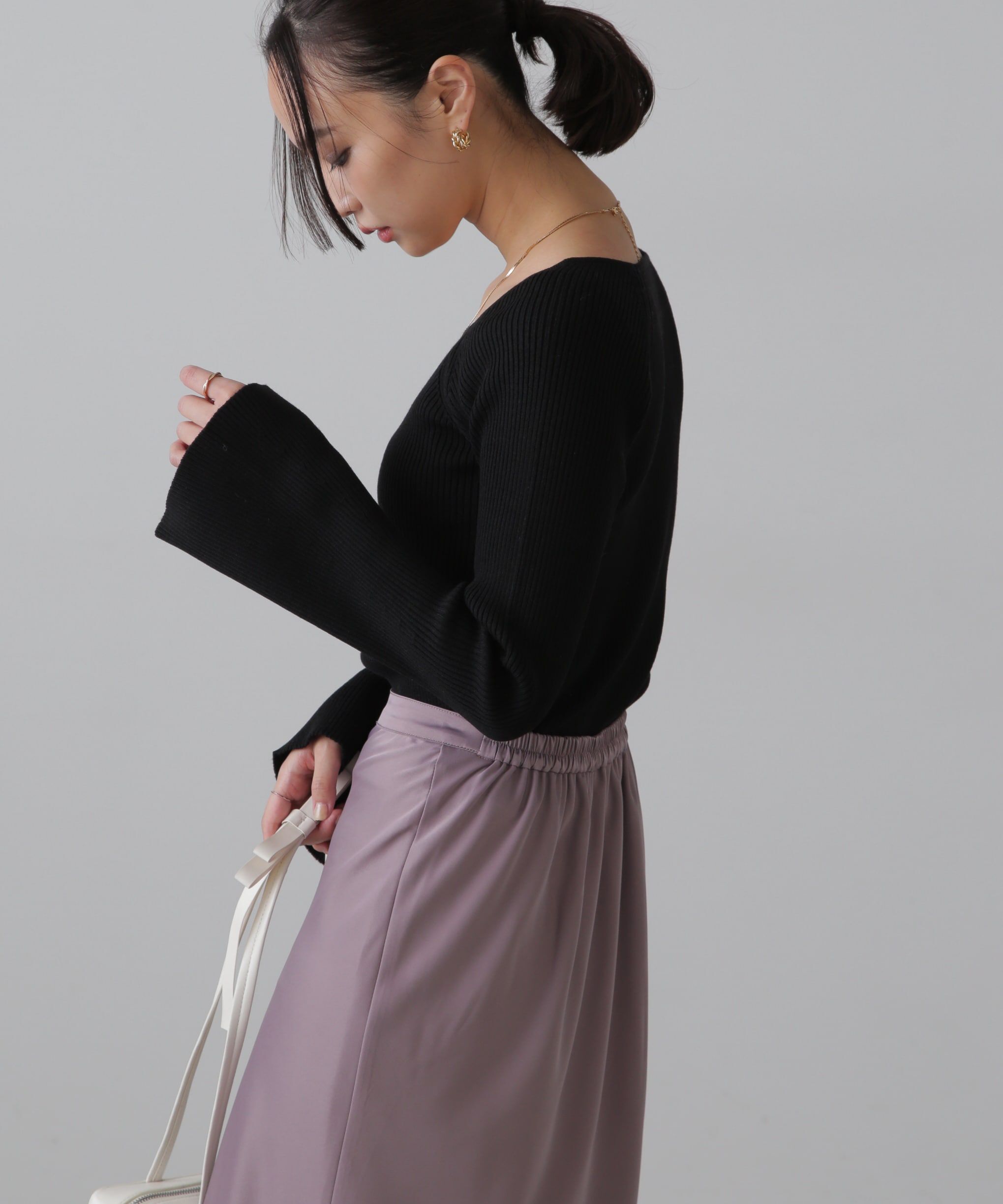  「スクエアネック袖フレアニット」|ニット・セーター|