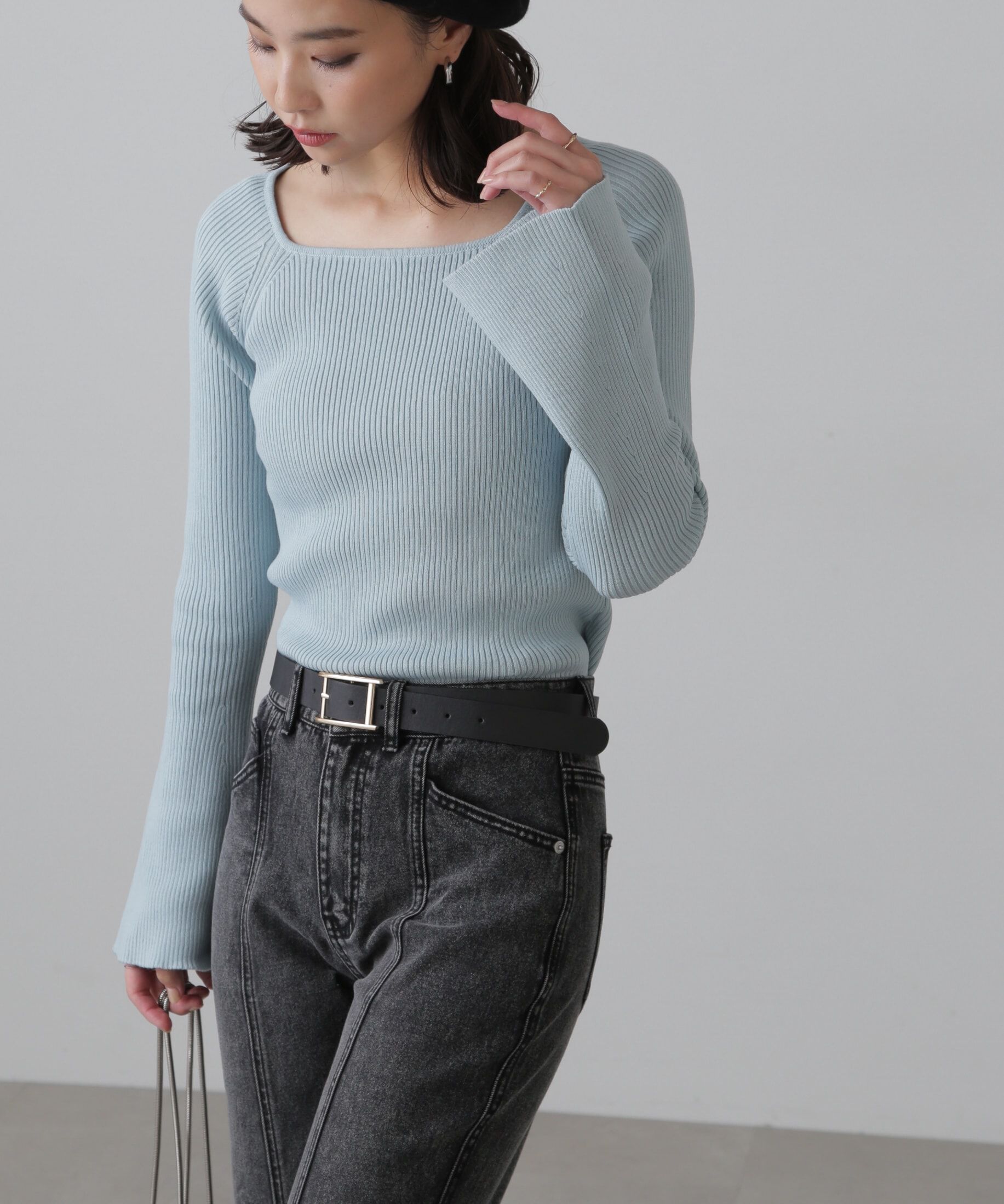  「スクエアネック袖フレアニット」|ニット・セーター|