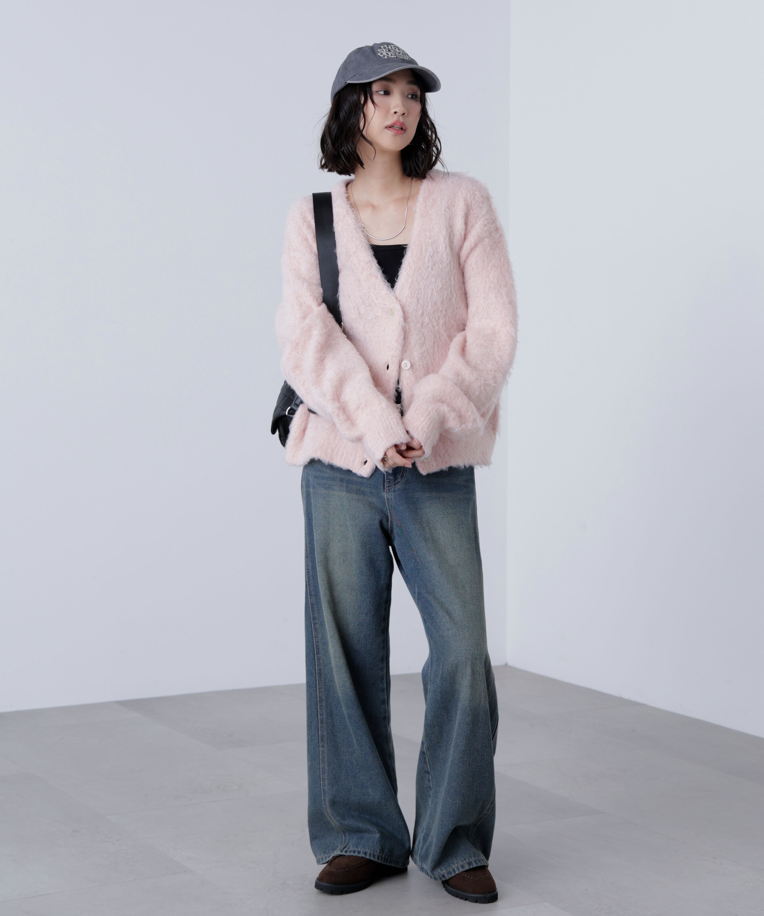  「ウェーブ起毛Vネックカーディガン」|ニット・セーター|