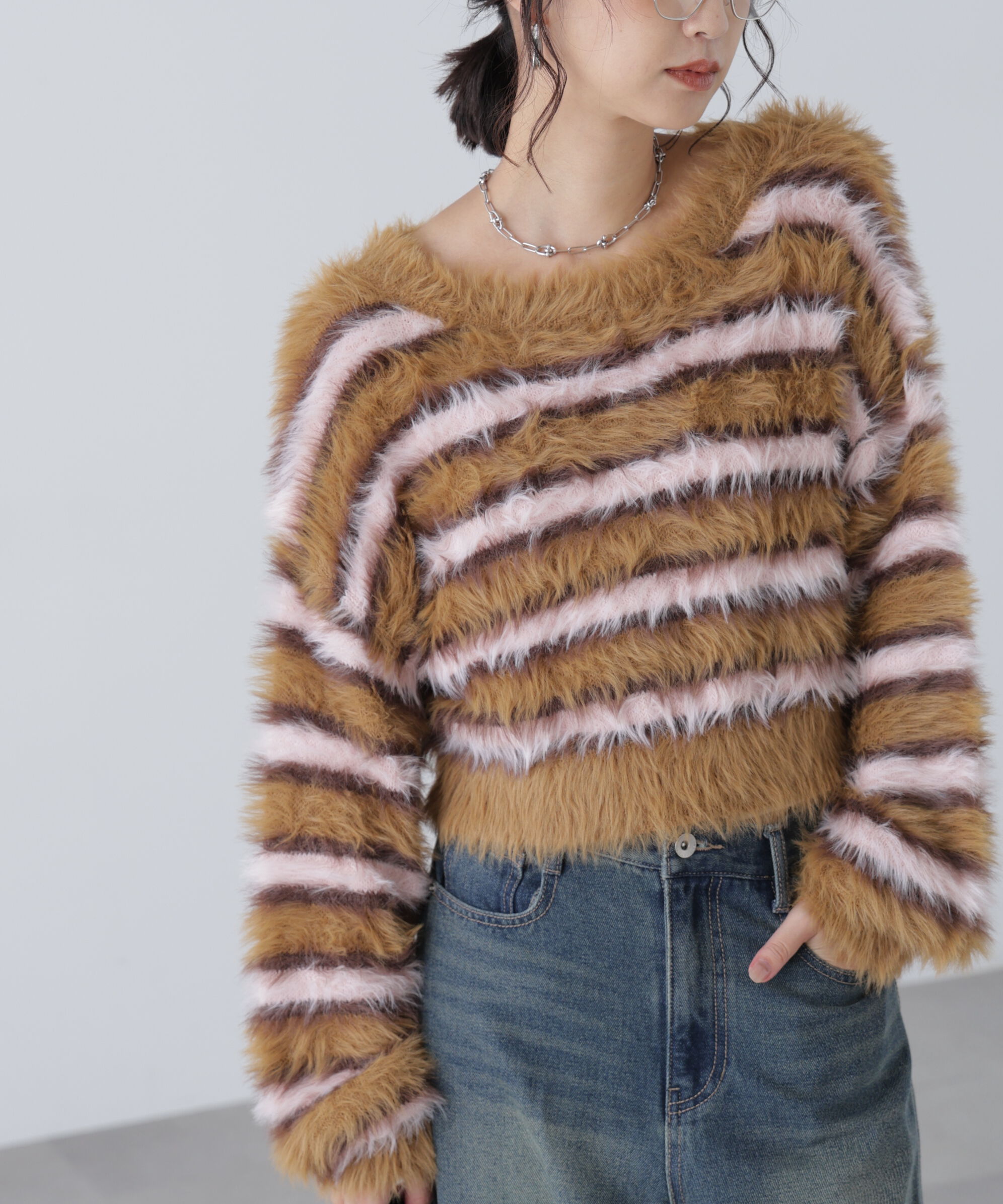  「シャギーボーダークロップドニット」|ニット・セーター|