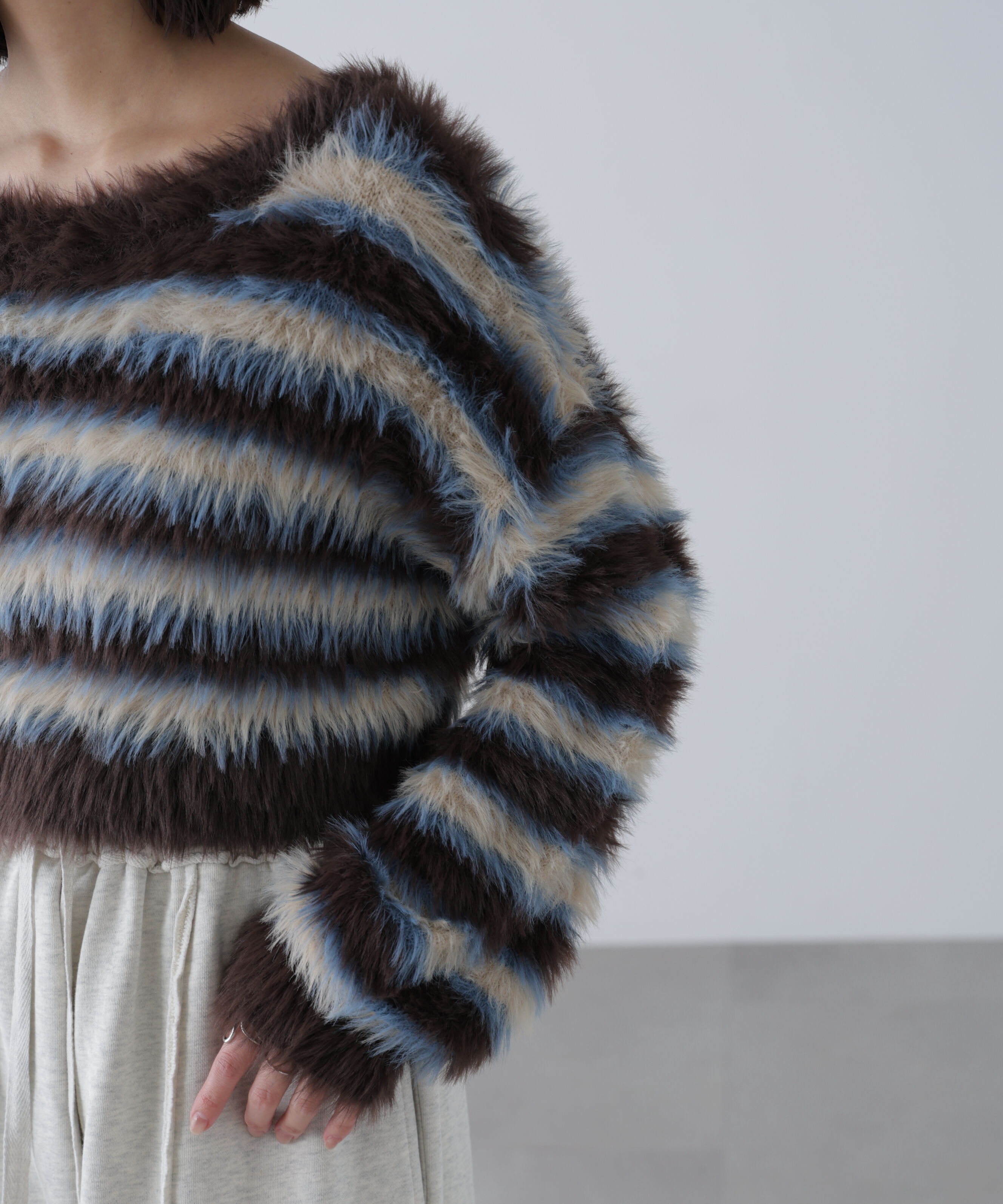  「シャギーボーダークロップドニット」|ニット・セーター|