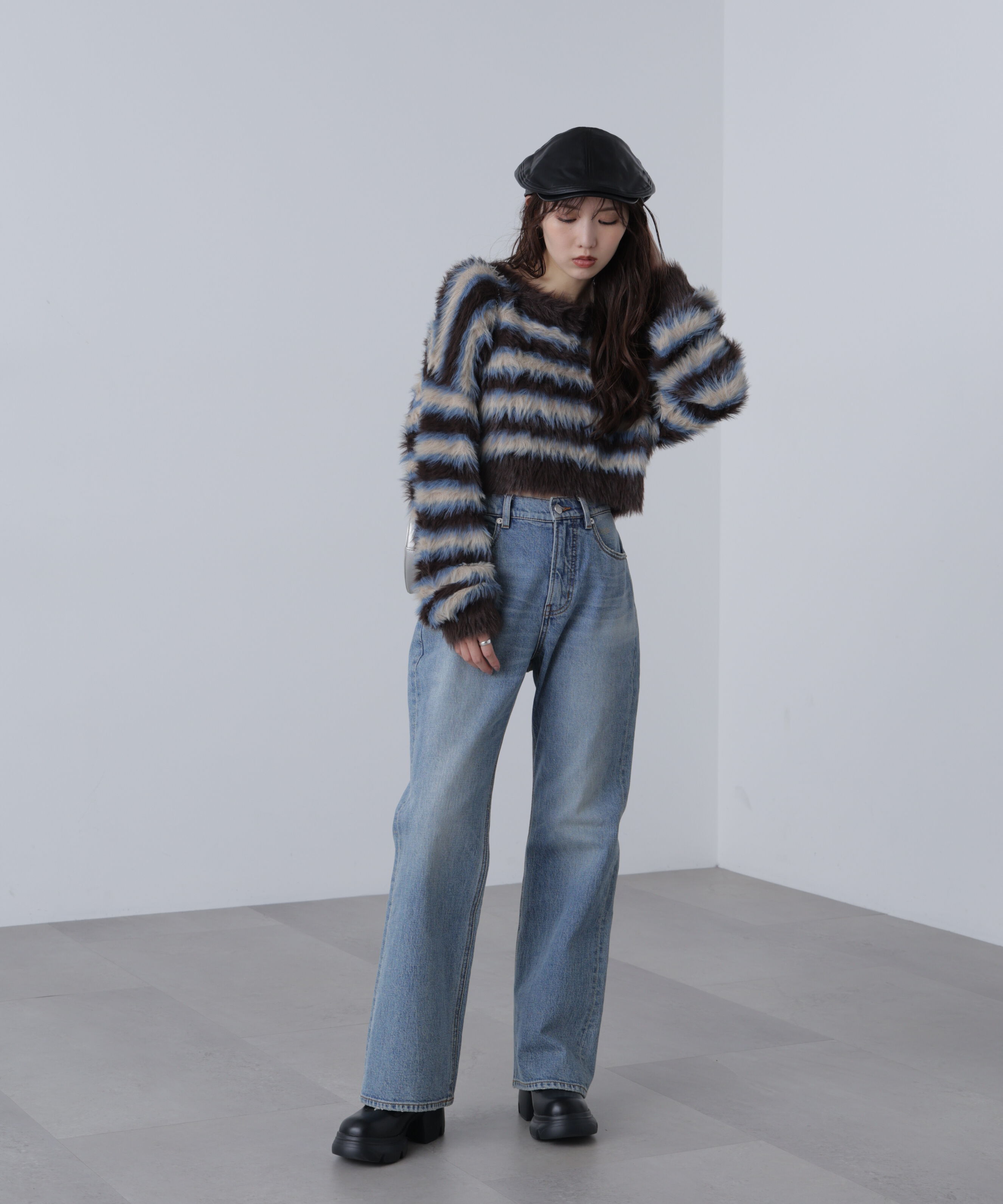  「シャギーボーダークロップドニット」|ニット・セーター|