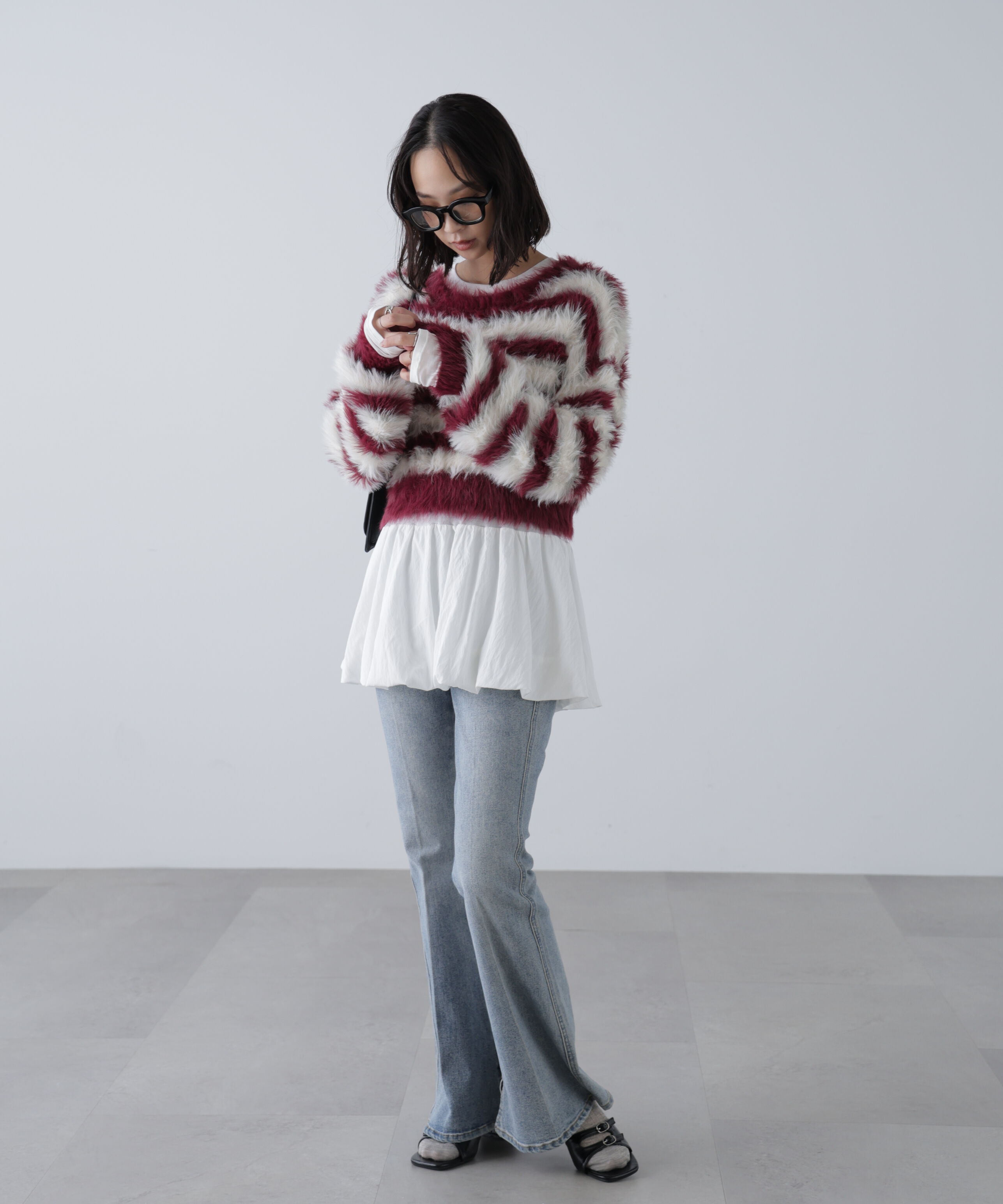  「シャギーボーダークロップドニット」|ニット・セーター|