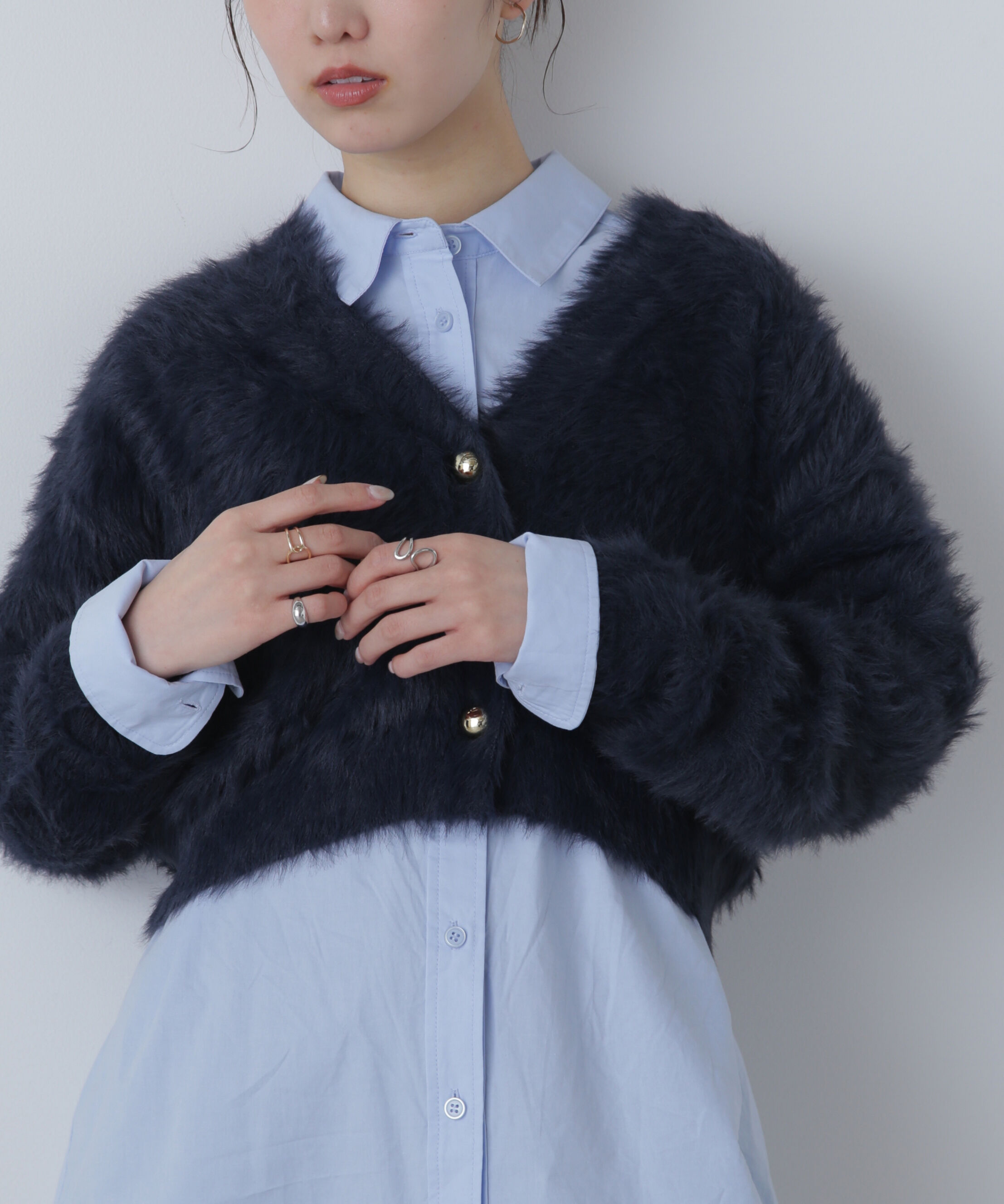  「金ボタンロングシャギーニットカーディガン〈ＭＦＭ〉」|ニット・セーター|