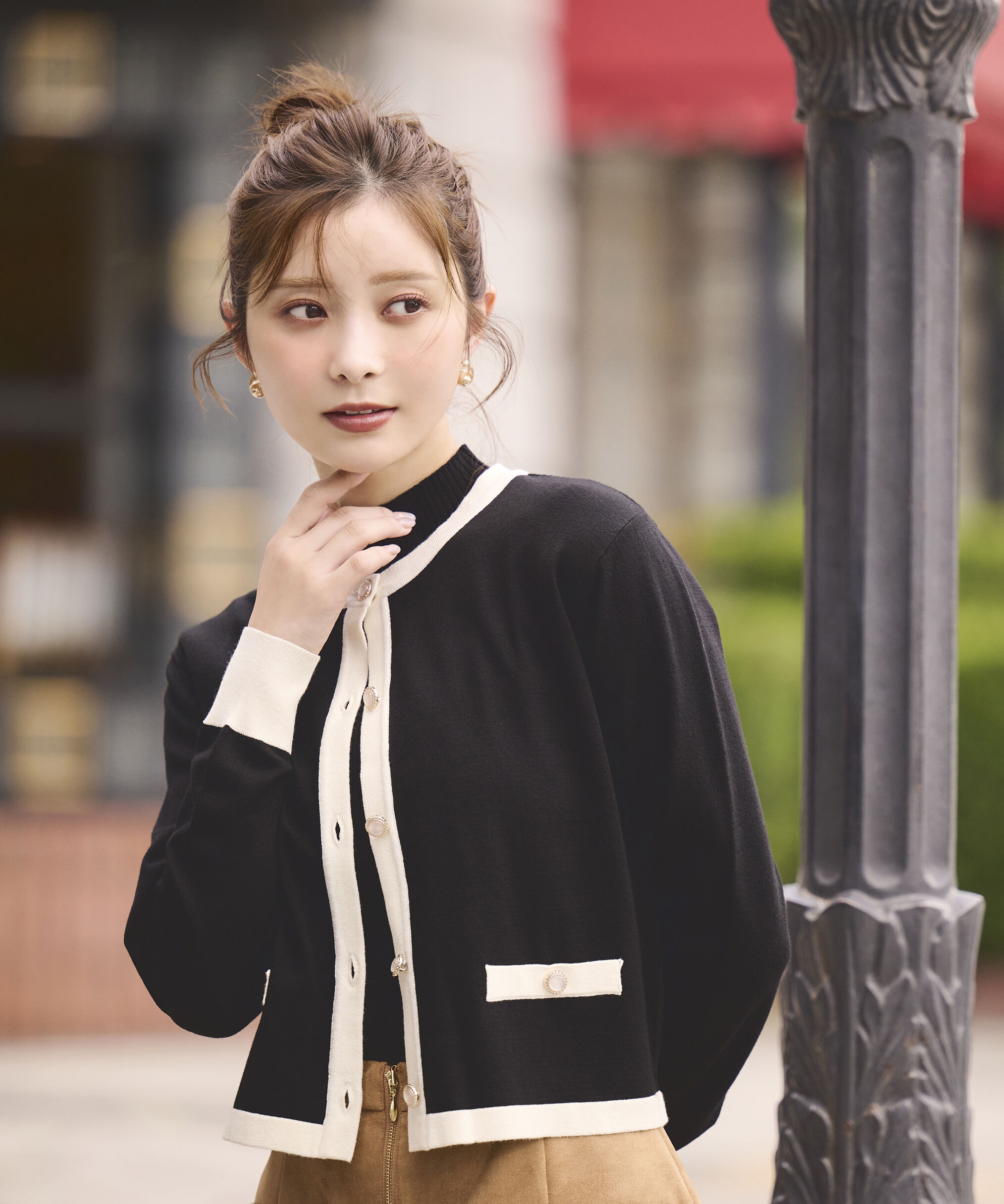 PROPORTION BODY DRESSING「＜ハンドウォッシャブル＞ニュアンス釦ニットアンサンブル 25AW」|ニット・セーター|ブラック&times;ホワ