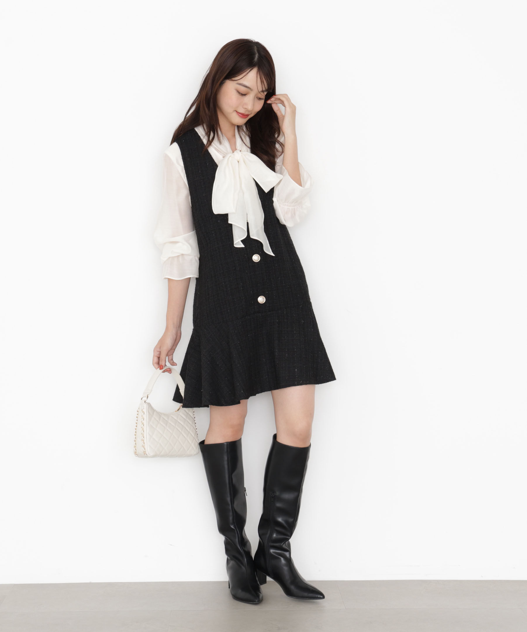 PROPORTION BODY DRESSING「ラメ釦ツイードミニジャンスカ 25AW」|ワンピース|