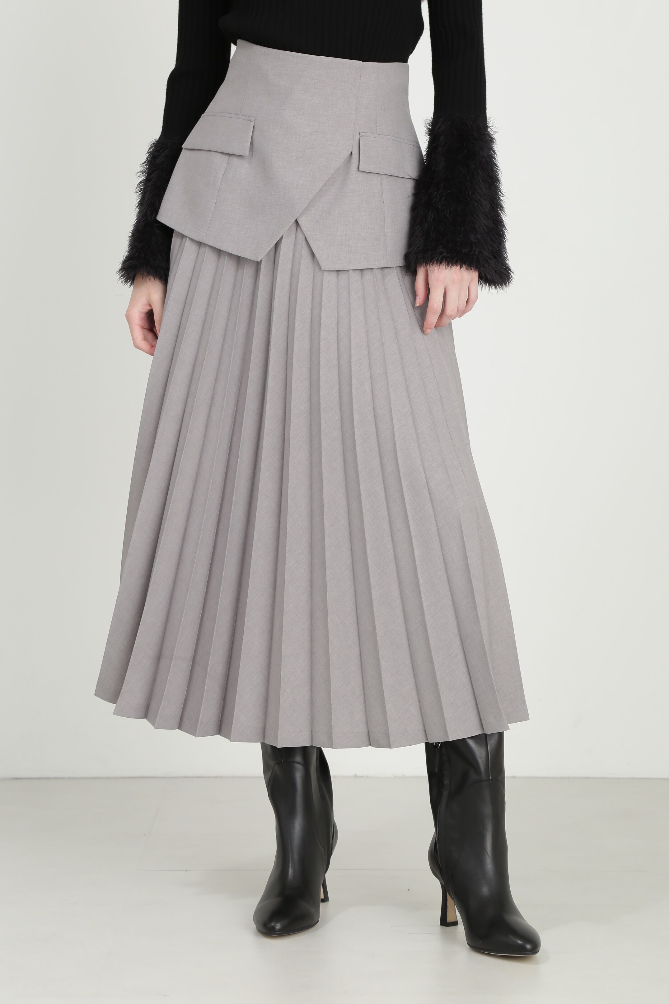  「◆コルセットプリーツスカート」|スカート|グレー