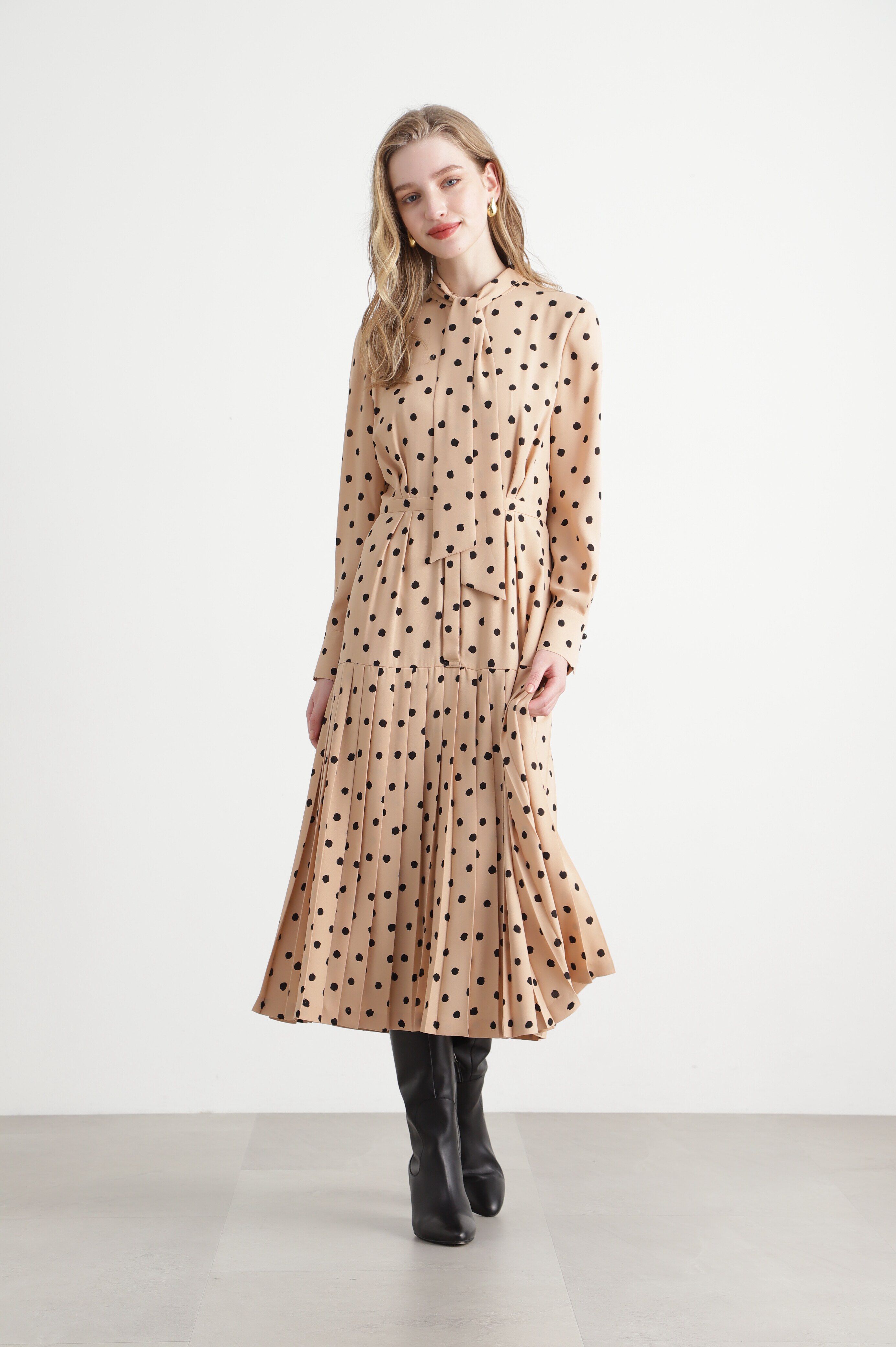  「◆ランダムドットプリーツワンピース」|ワンピース|