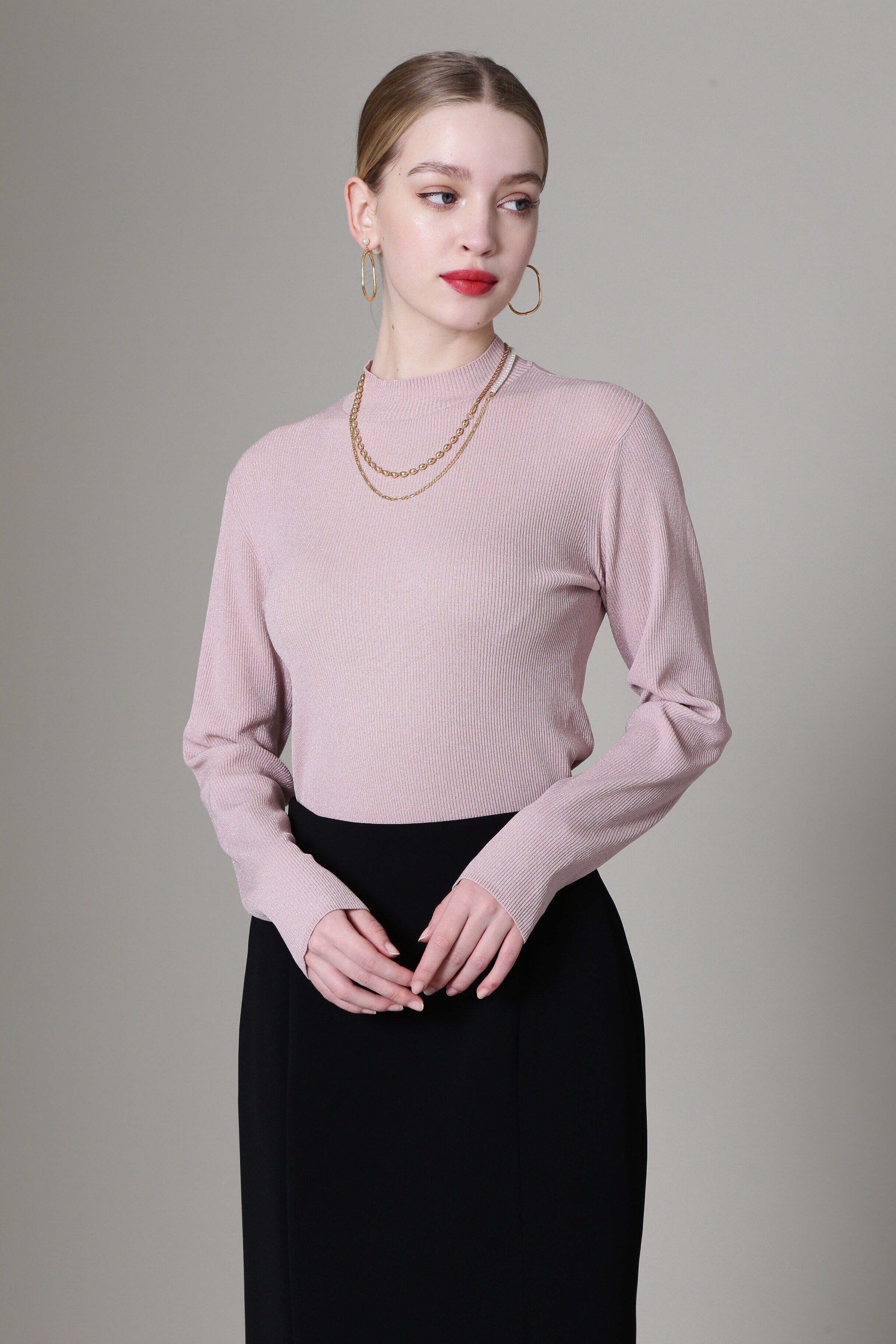  「◆ハイネックラメニットトップス」|ニット・セーター|ピンク