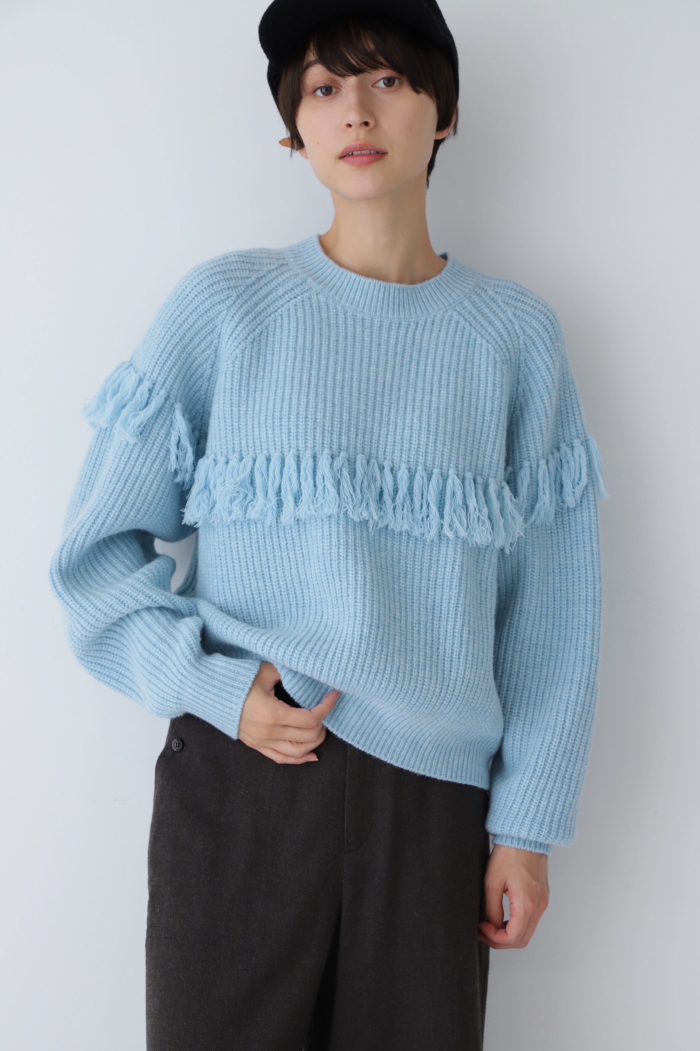  「◆フリンジニットプルオーバー」|ニット・セーター|ブルー