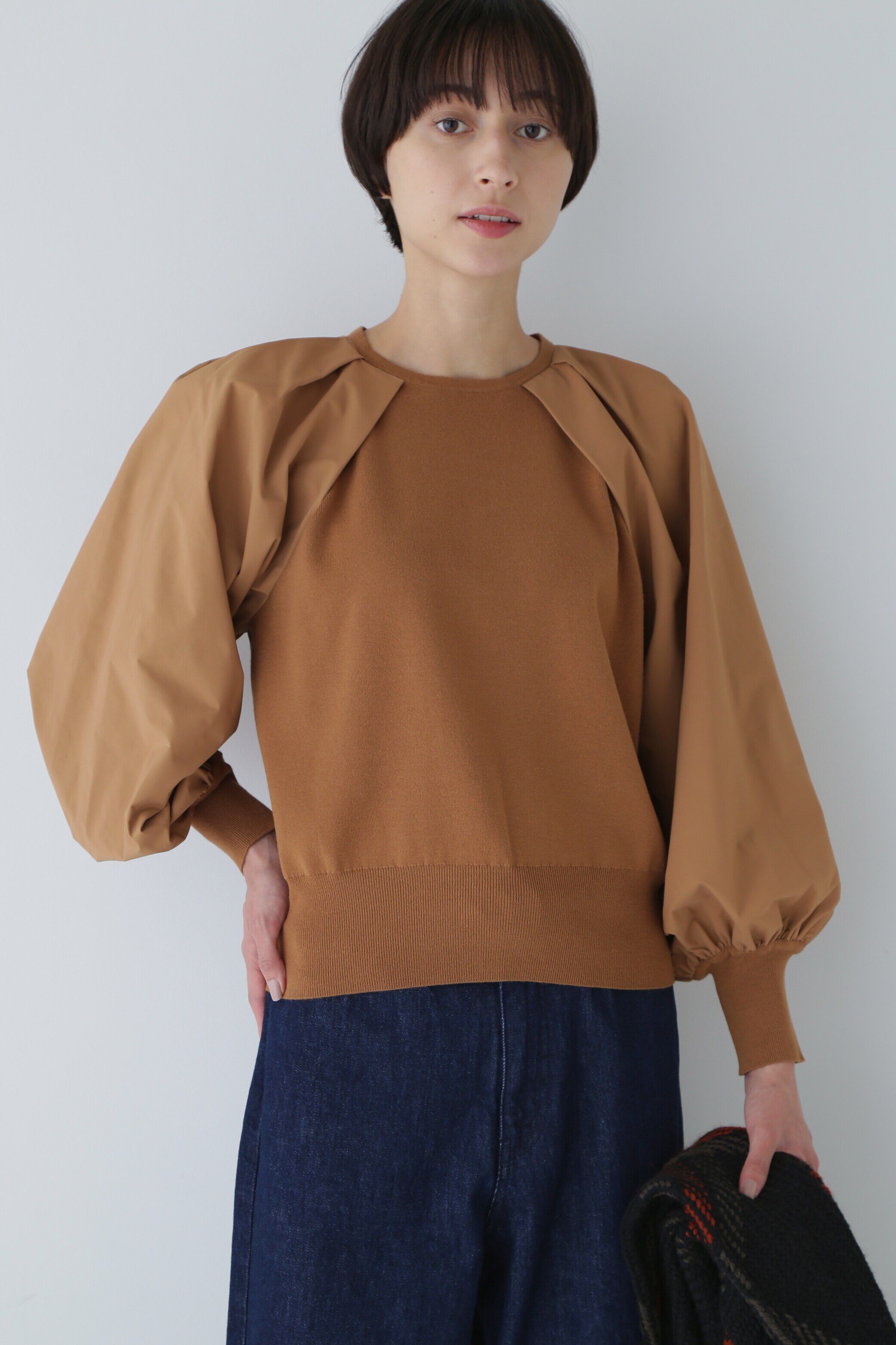  「◆布帛コンビニットプルオーバー」|ニット・セーター|テラコッタ1