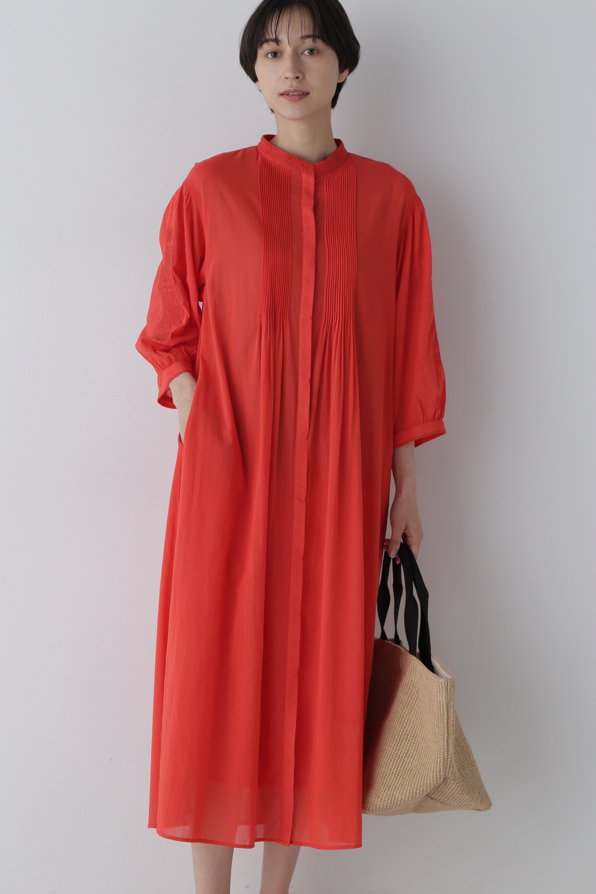  「◆インド刺繍コットンボイルワンピース」|ワンピース|レッド