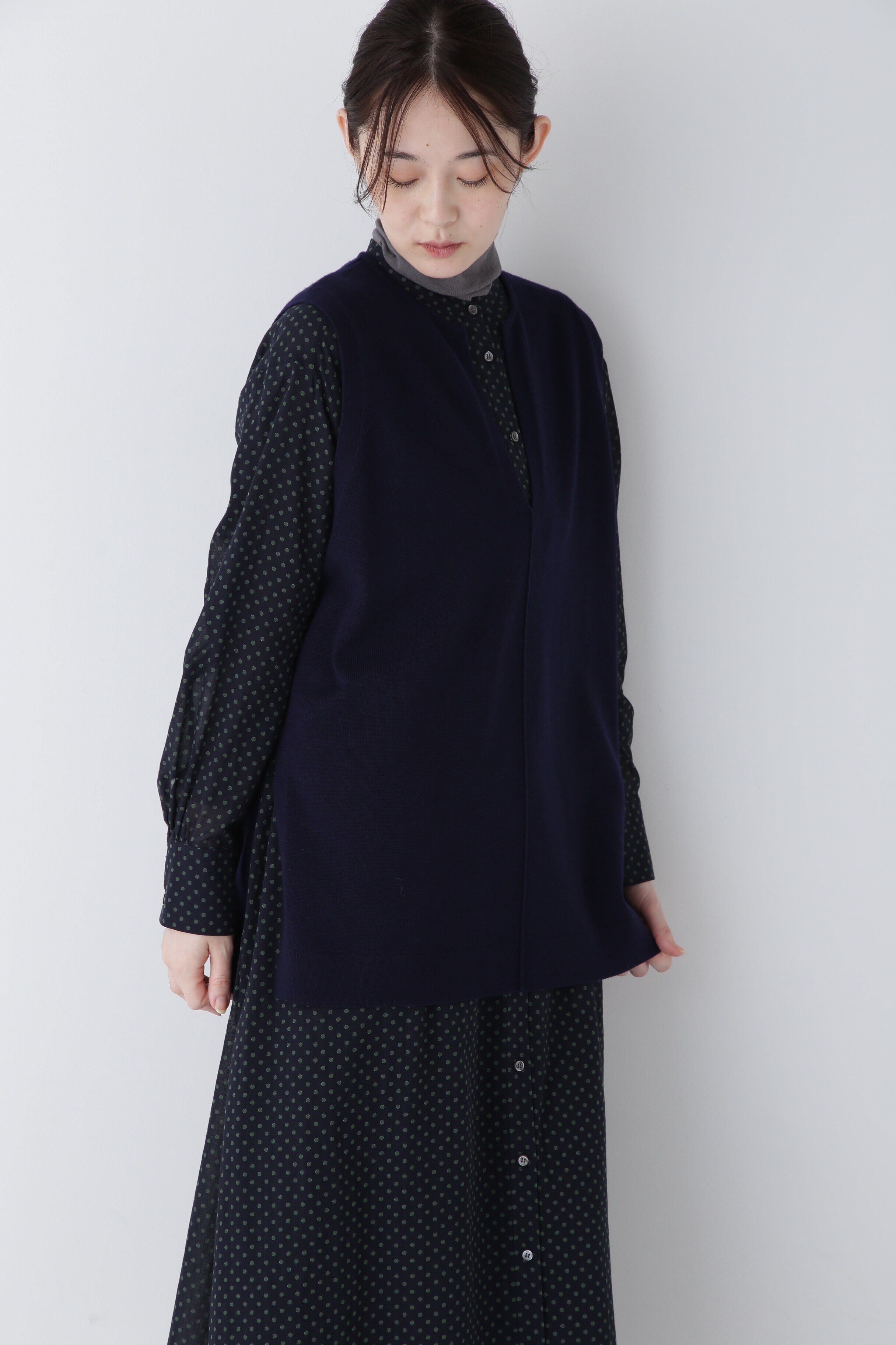  「◆キーネックミドル丈ニットベスト」|ニット・セーター|