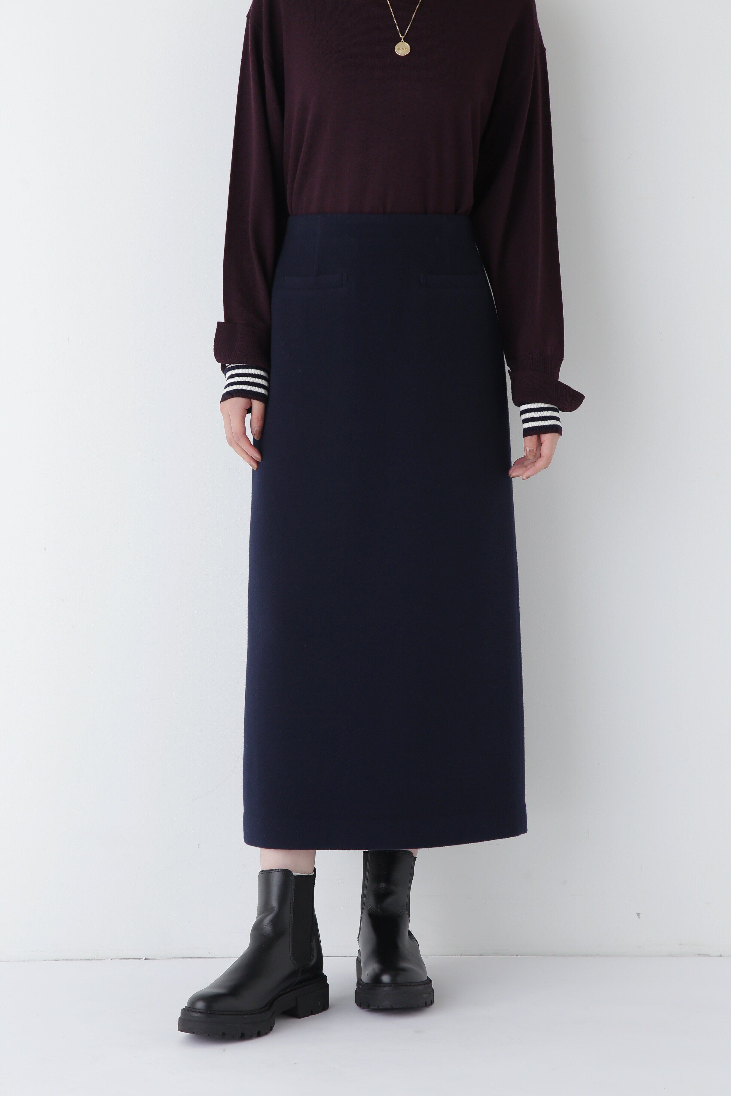  「◆アップサイクルウールストレートスカート」|スカート|ネイビー