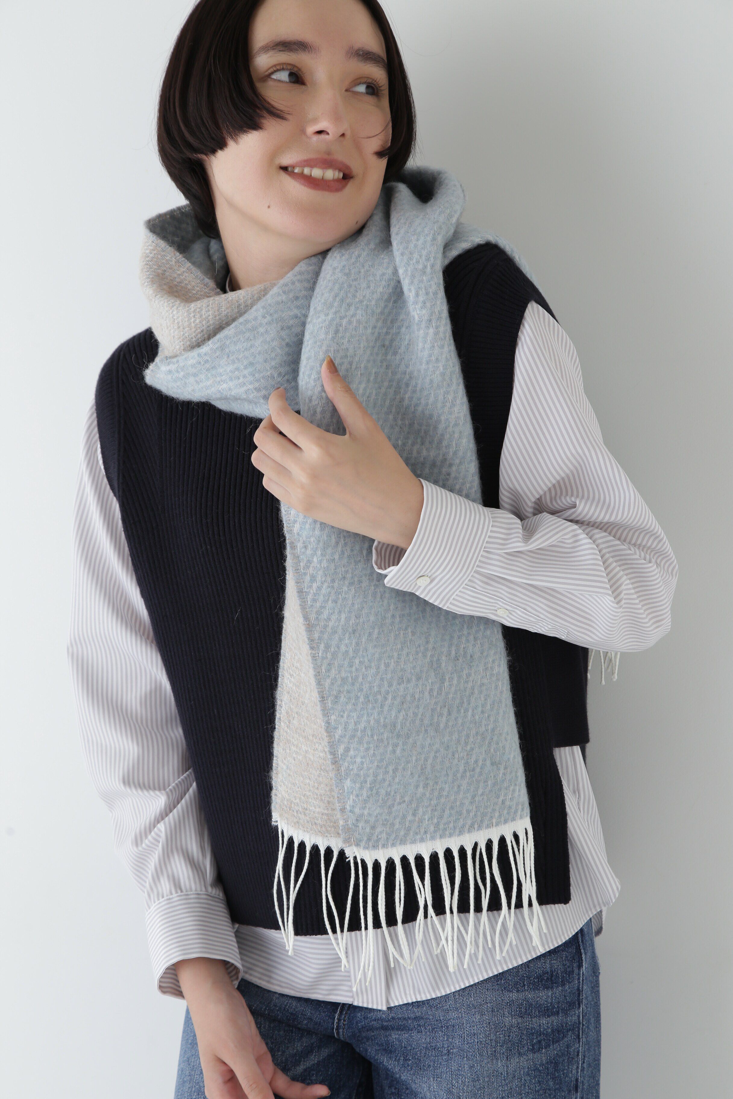  「バイカラーモヘヤミックスストール」|バンダナ・スカーフ|ライトブルー&times;