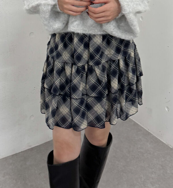 archives「チェックアソートシフォンティアードミニスカート」|スカート|NAVY