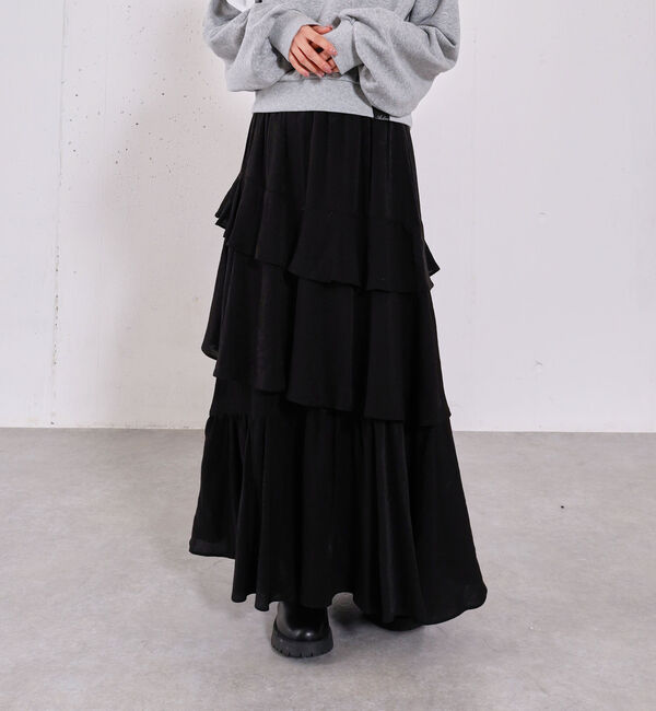 archives「リンクルフリルティアードスカート」|スカート|BLACK