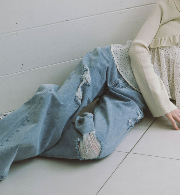 archives「ダメージレースフレアデニム」|デニム|