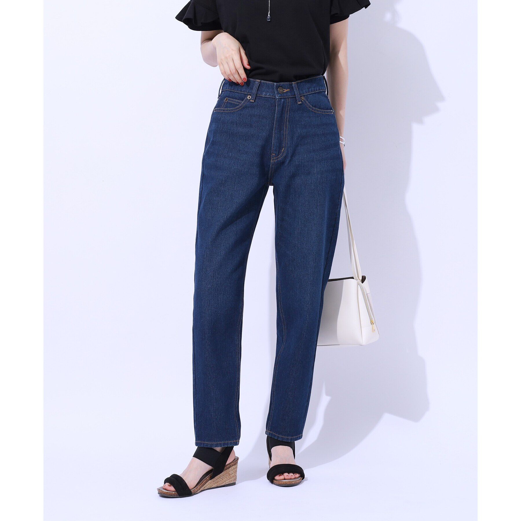 SHOO･LA･RUE「【SS-3L/美脚シルエット】いつでも頼れる デニムテーパードパンツ」|デニム|