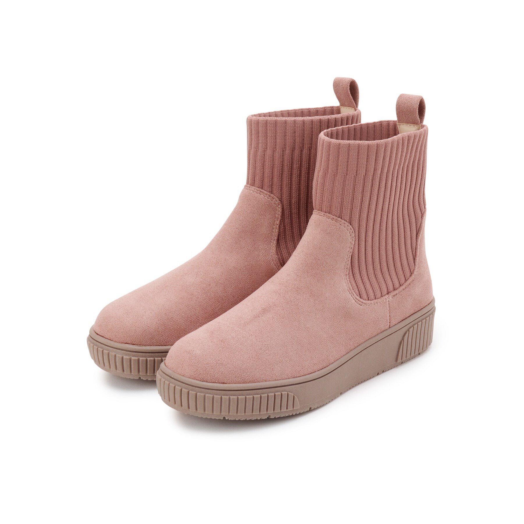 SHOO･LA･RUE「【高レビュー/撥水】すっぽりラクラク はきぐちニットブーツ」|ショートブーツ|ピンク(072)