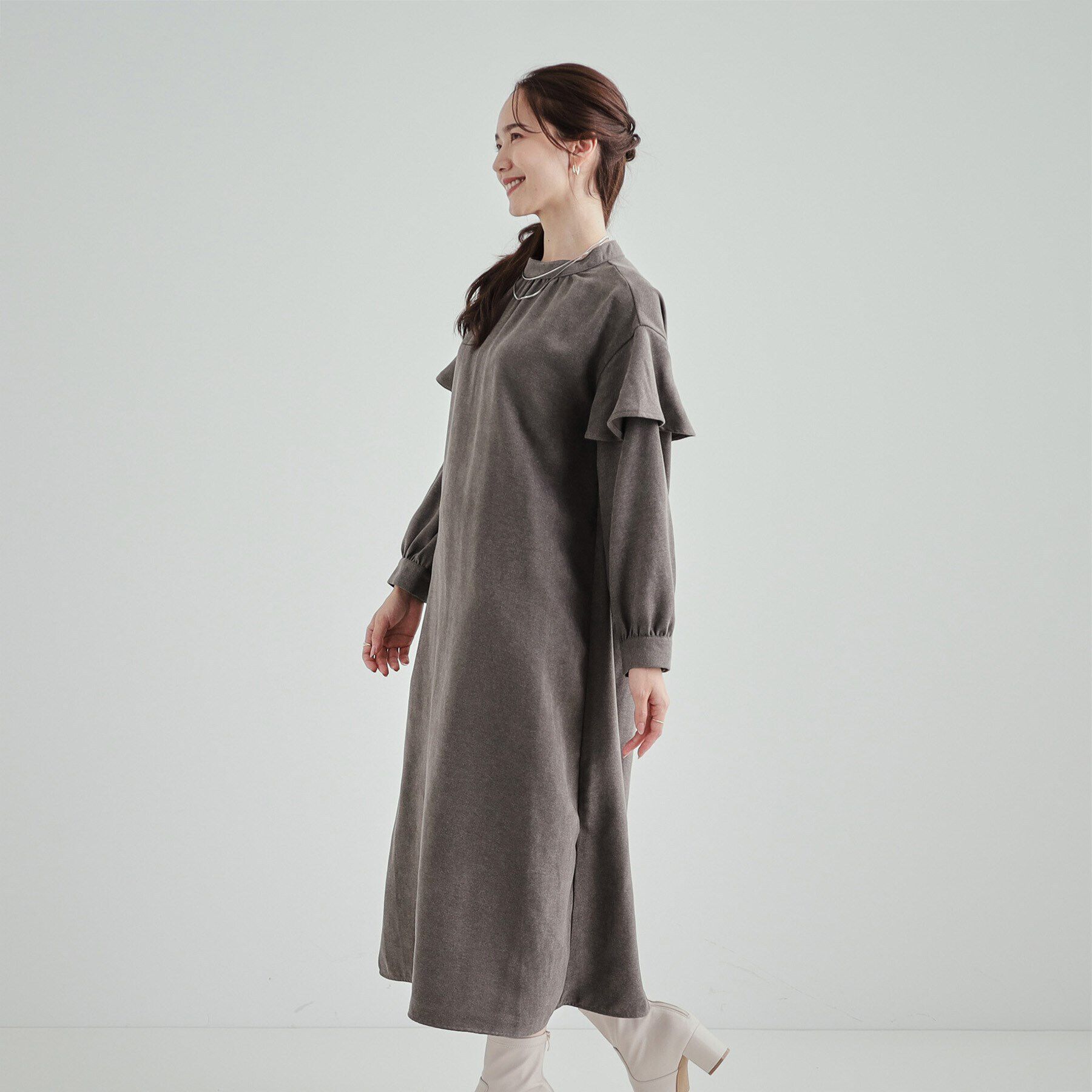 SHOO･LA･RUE「【S-LL】大人の甘めコーデに お袖フリルワンピース」|ワンピース|