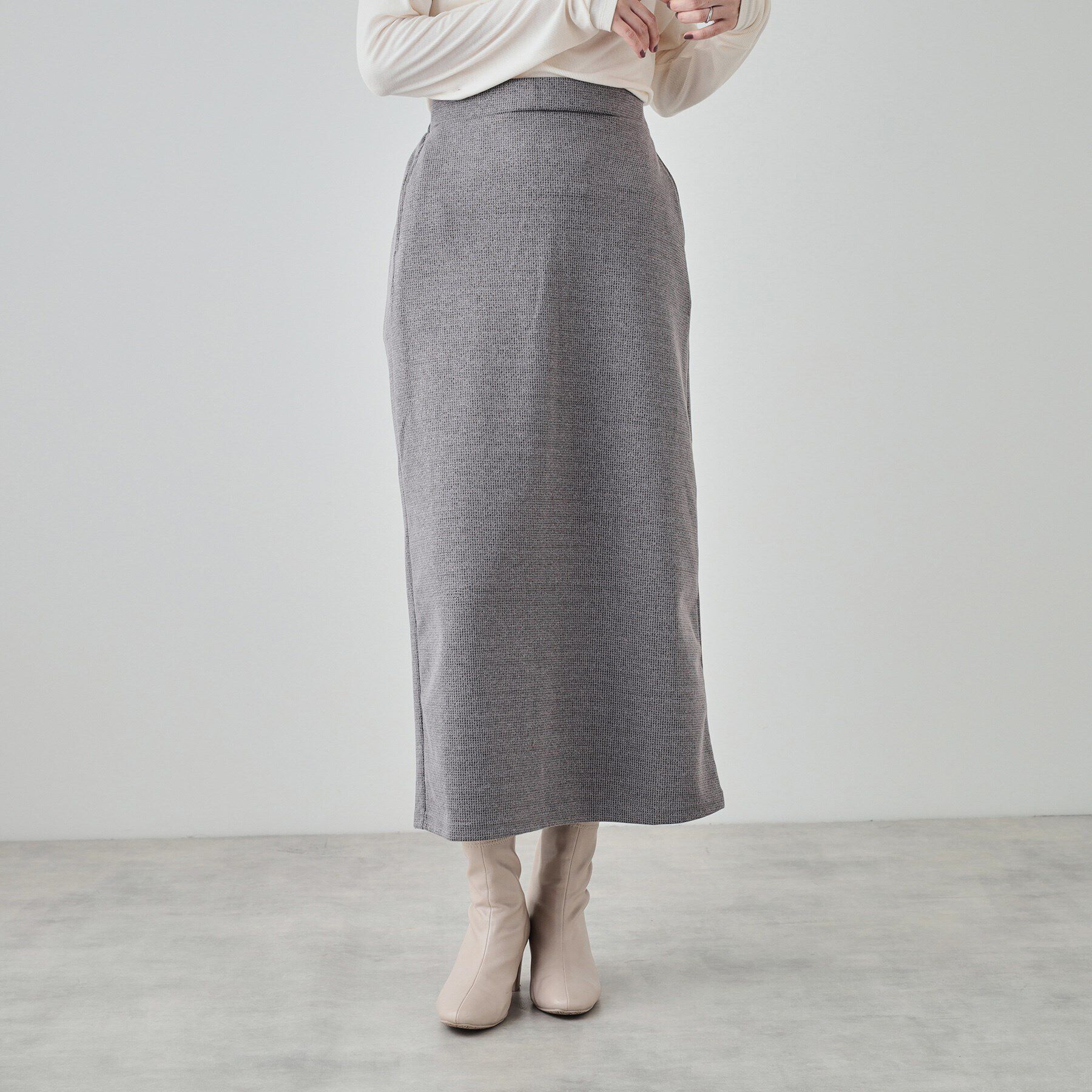 SHOO･LA･RUE「【S-LL】さりげないラメが上品 やわらかナロースカート」|スカート|