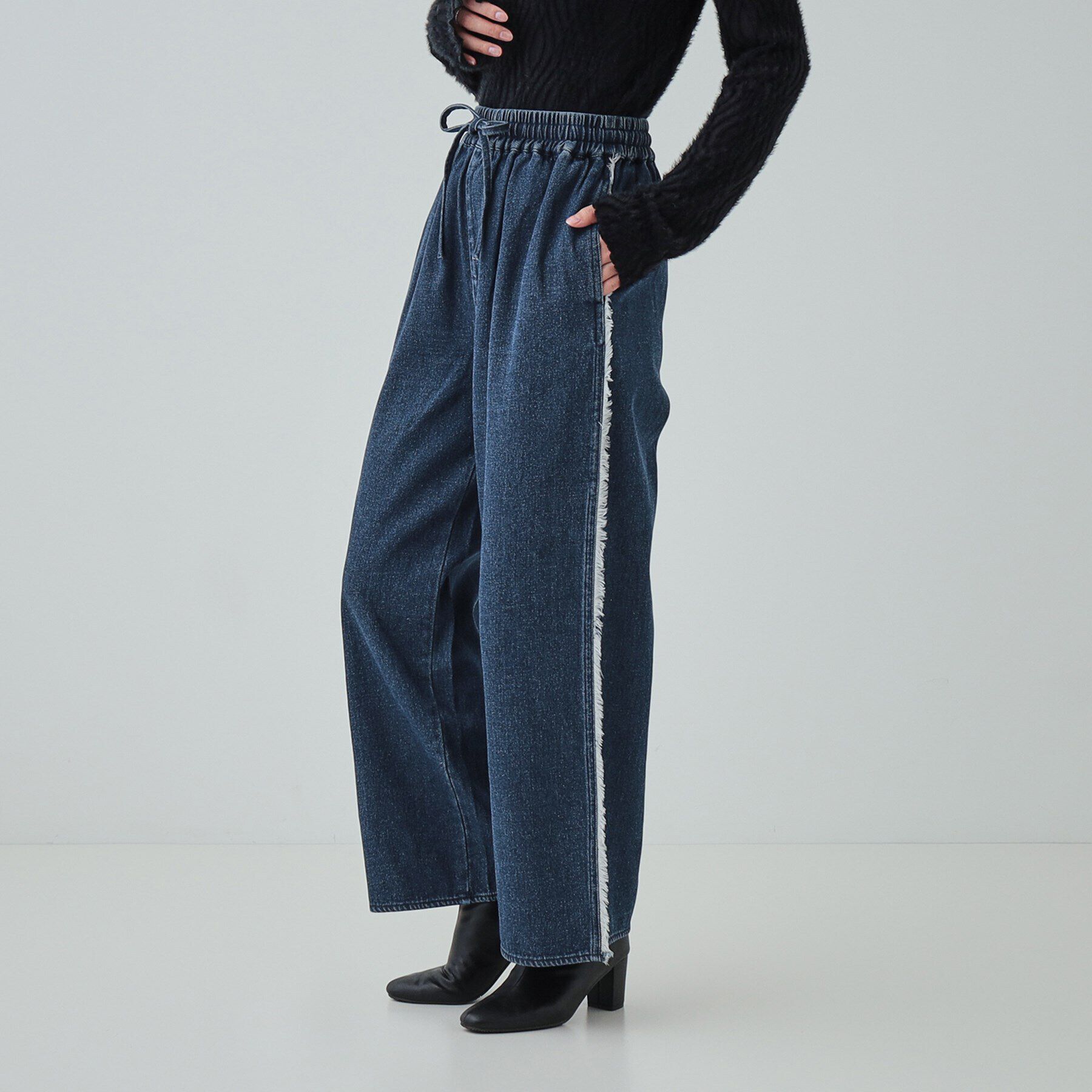 SHOO･LA･RUE「【あったか裏起毛】サイドフリンジがアクセント イージーデニムパンツ」|デニム|