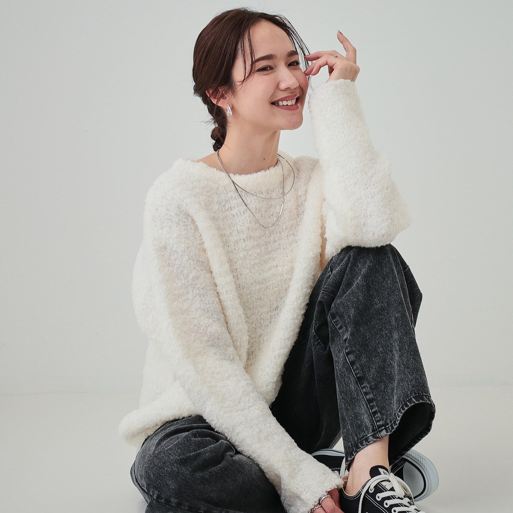 SHOO･LA･RUE「【S-LL】ほんのり甘い ふわふわニットトップス」|ニット・セーター|アイボリー(004)