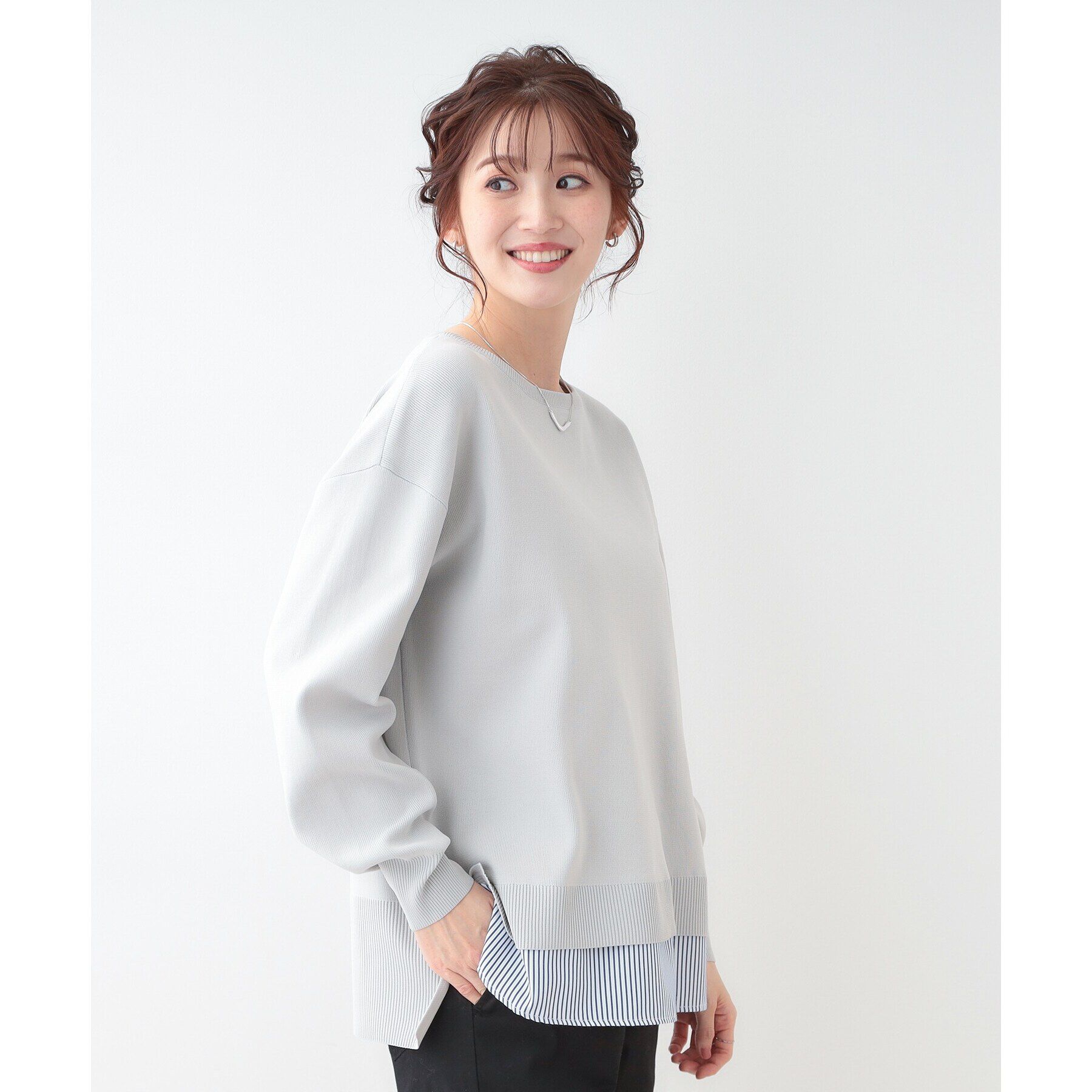 SHOO･LA･RUE「【洗える】一枚で簡単こなれ見え スポンディッシュ 裾レイヤード風ニット」|ニット・セーター|