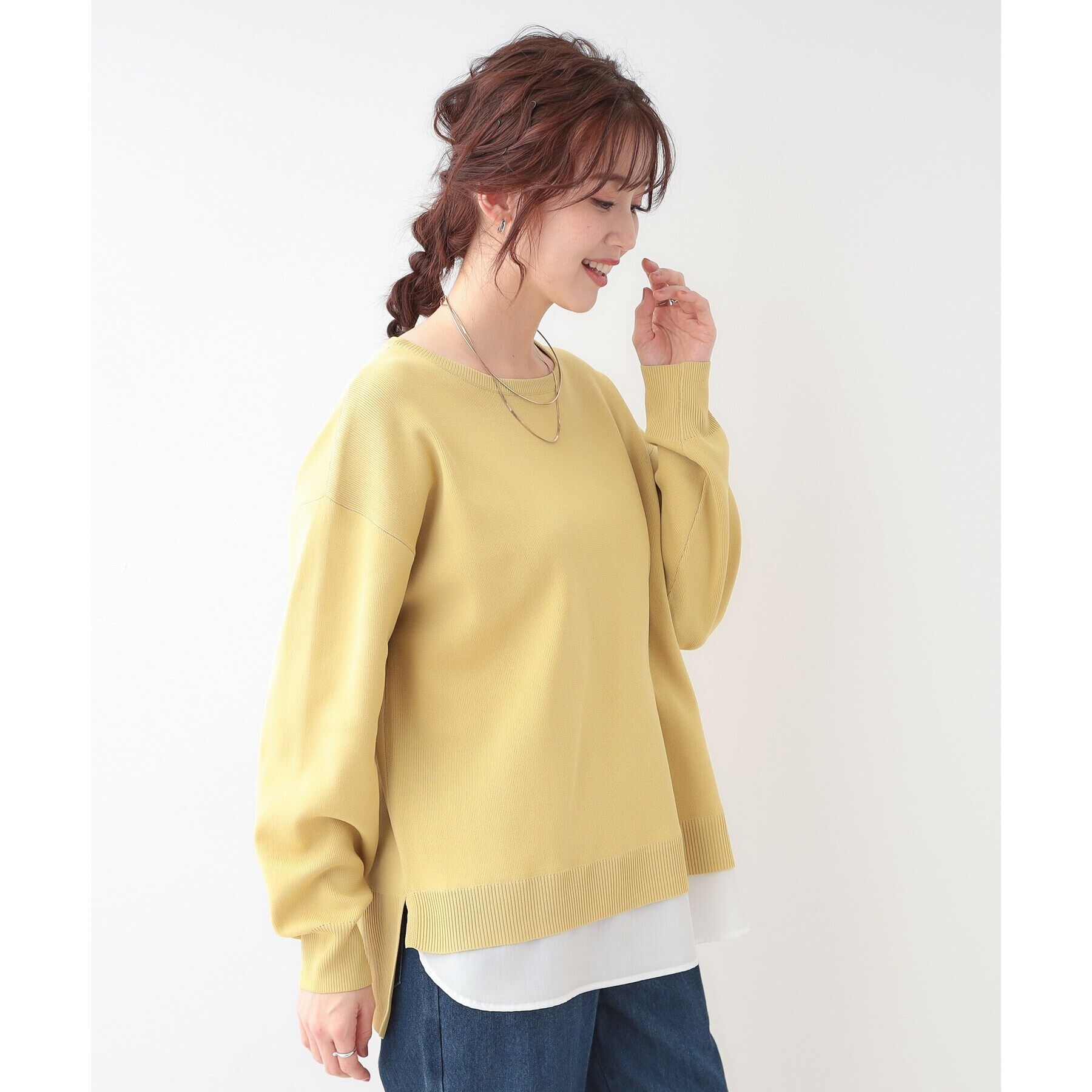 SHOO･LA･RUE「【洗える】一枚で簡単こなれ見え スポンディッシュ 裾レイヤード風ニット」|ニット・セーター|