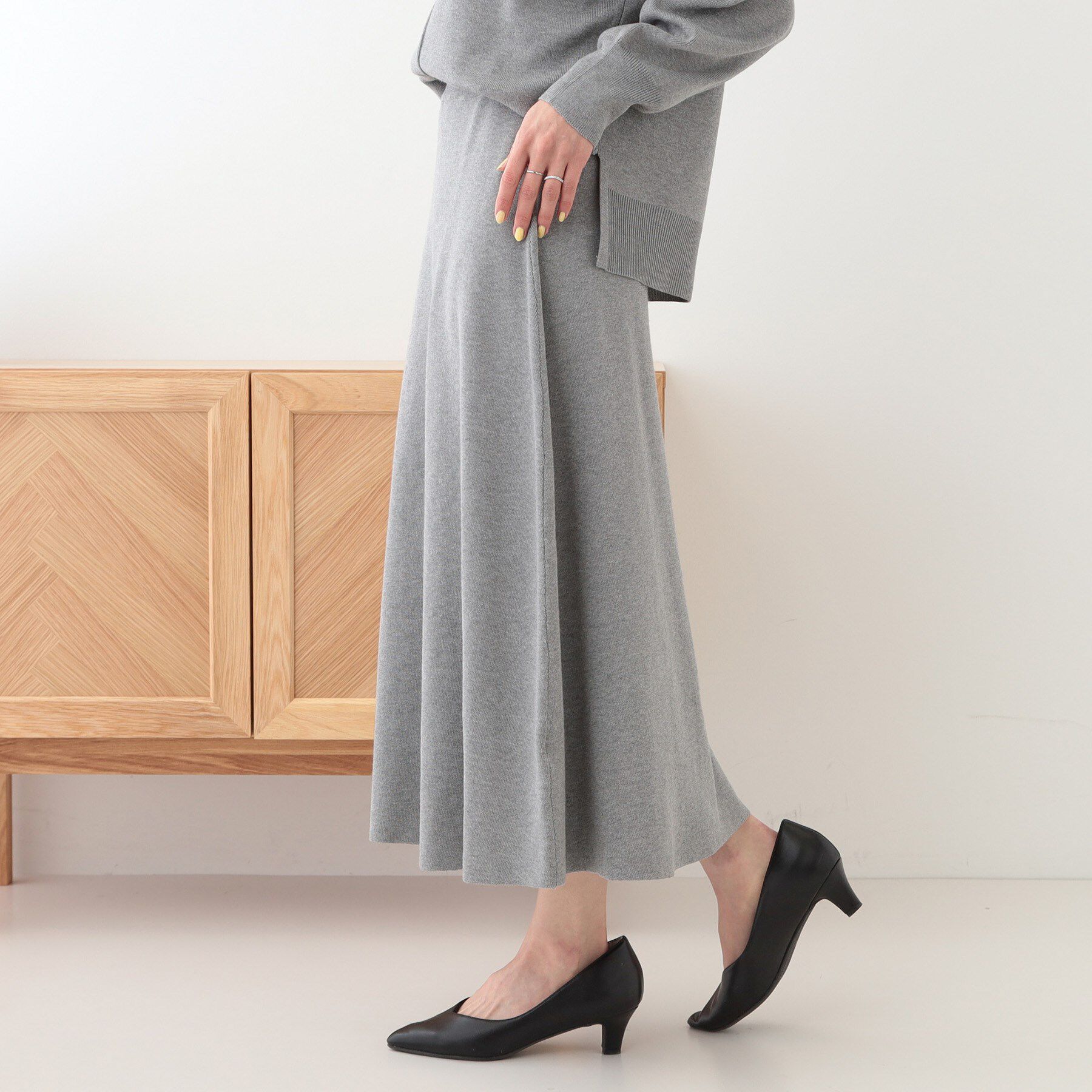 SHOO･LA･RUE「【セットアップ可/S-LL】大人上品に揺れる ニットフレアスカート」|スカート|