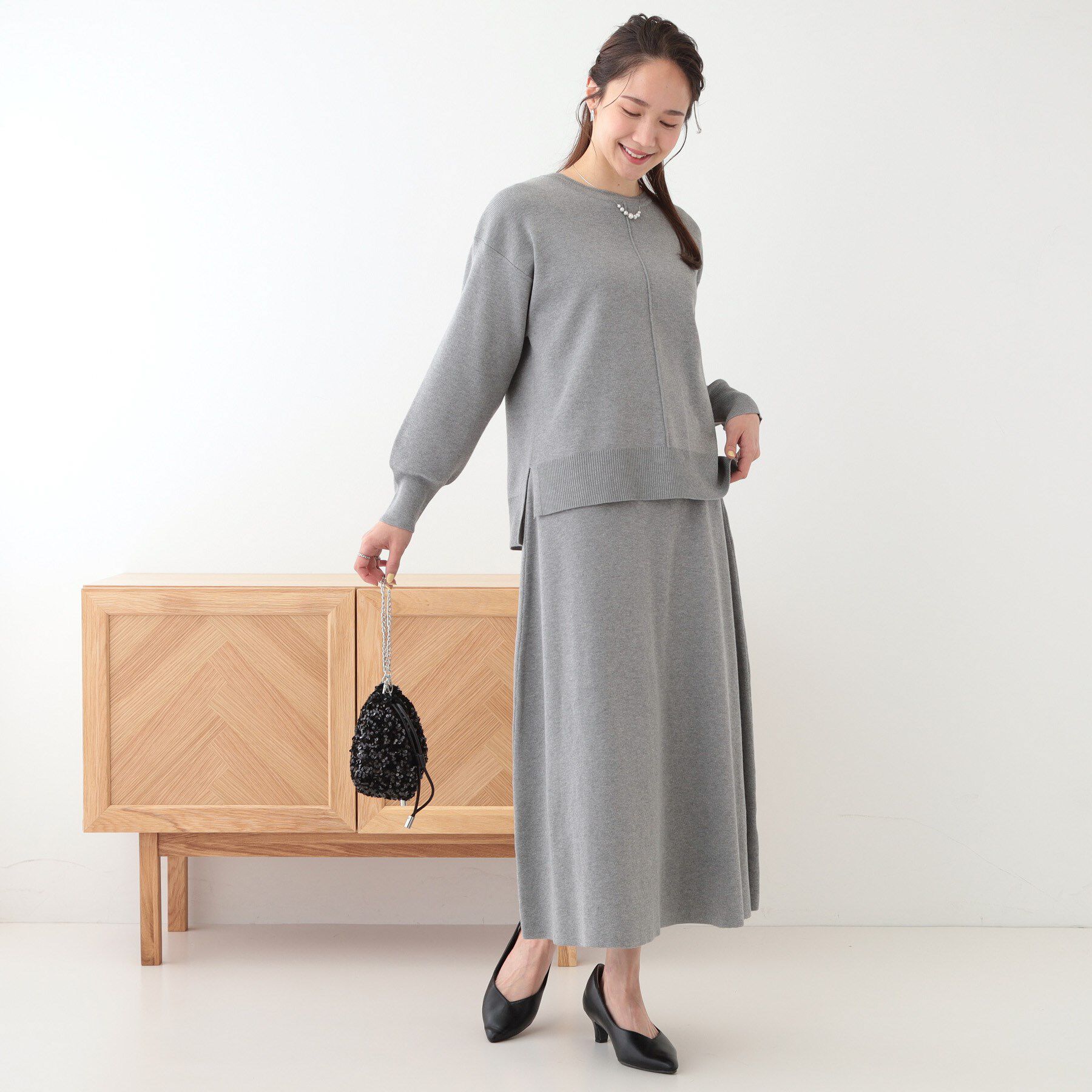 SHOO･LA･RUE「【セットアップ可/S-LL】大人上品に揺れる ニットフレアスカート」|スカート|