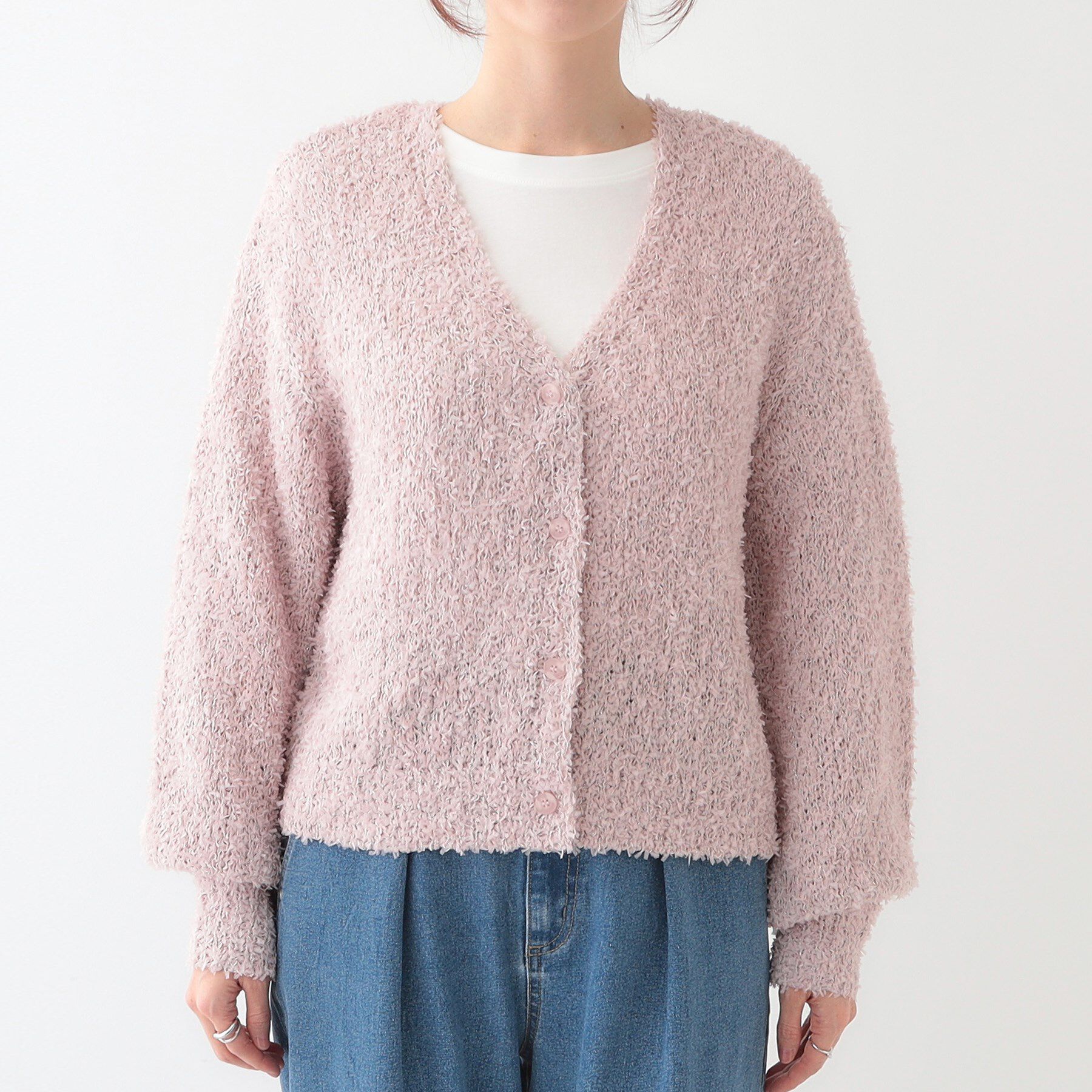 SHOO･LA･RUE「【S-LL】ふわふわ軽やかラメニットカーディガン」|カーディガン|