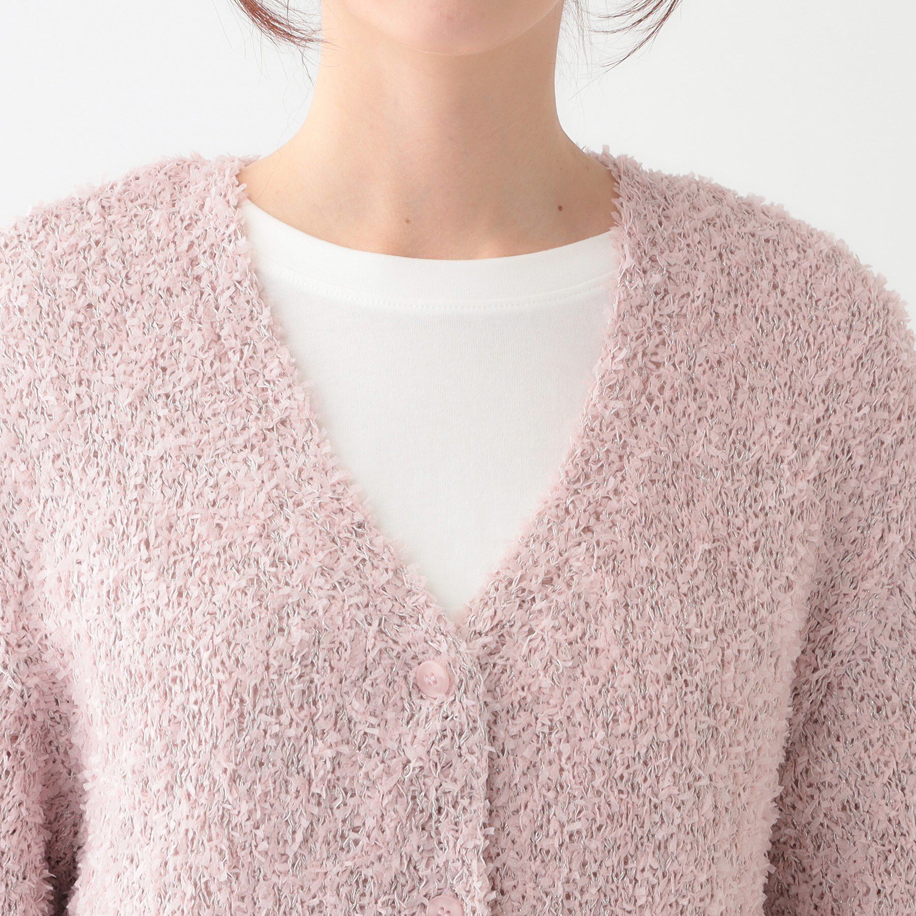 SHOO･LA･RUE「【S-LL】ふわふわ軽やかラメニットカーディガン」|カーディガン|