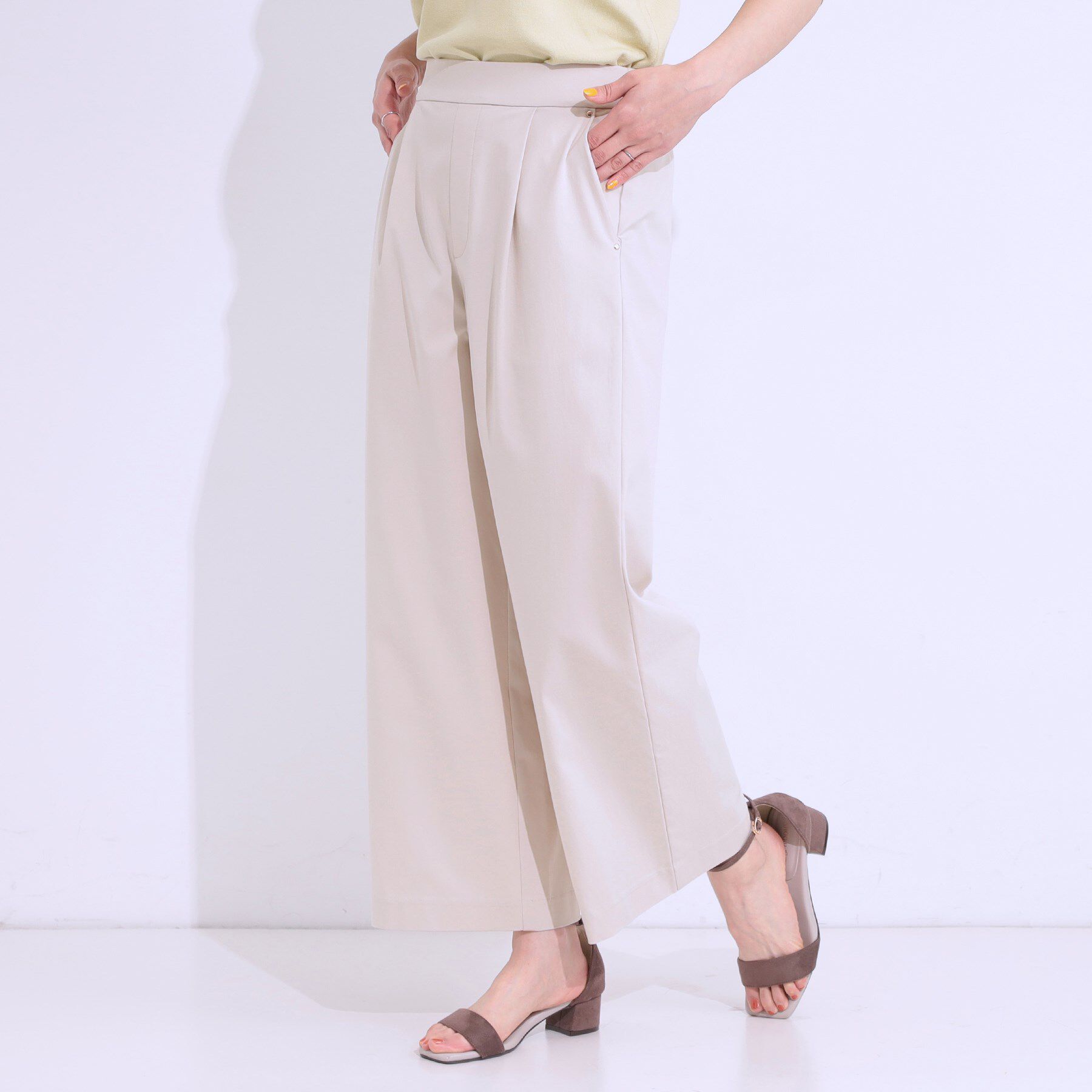 SHOO･LA･RUE「【高レビュー/S-LL/ひんやり】ゴールドパーツがアクセント ストレッチワイドパンツ」|その他|