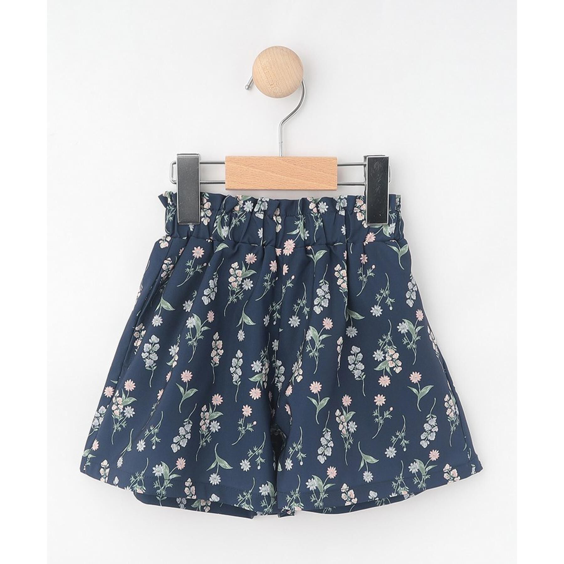 SHOO･LA･RUE「【100-150cm/撥水】上品なボタニカル柄 ハートポケットショートパンツ」|キュロット|ネイビー(094)