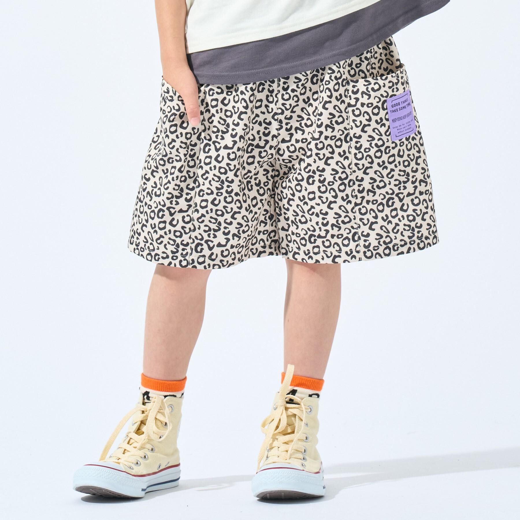 SHOO･LA･RUE「【100-150cm/撥水】サイドポケット総柄ハーフパンツ」|その他|ライトベージュ(05