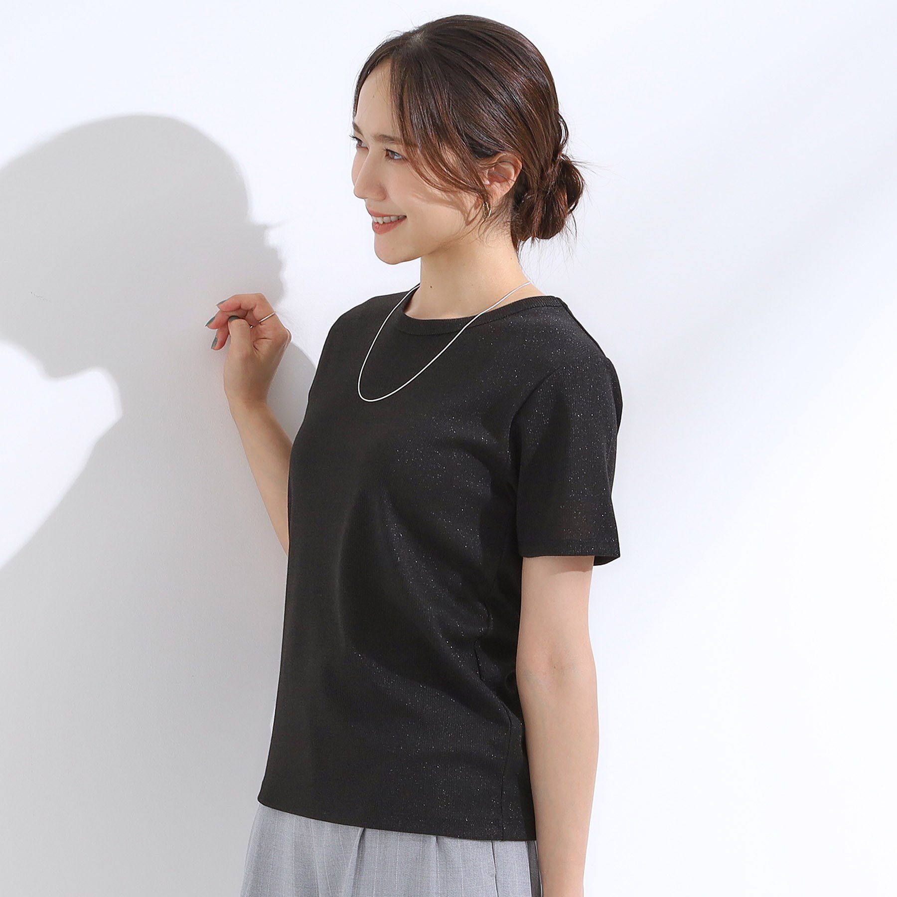 SHOO･LA･RUE「【S-LL】大人のラメ感 テレコ半袖トップス」|Tシャツ・カットソー|
