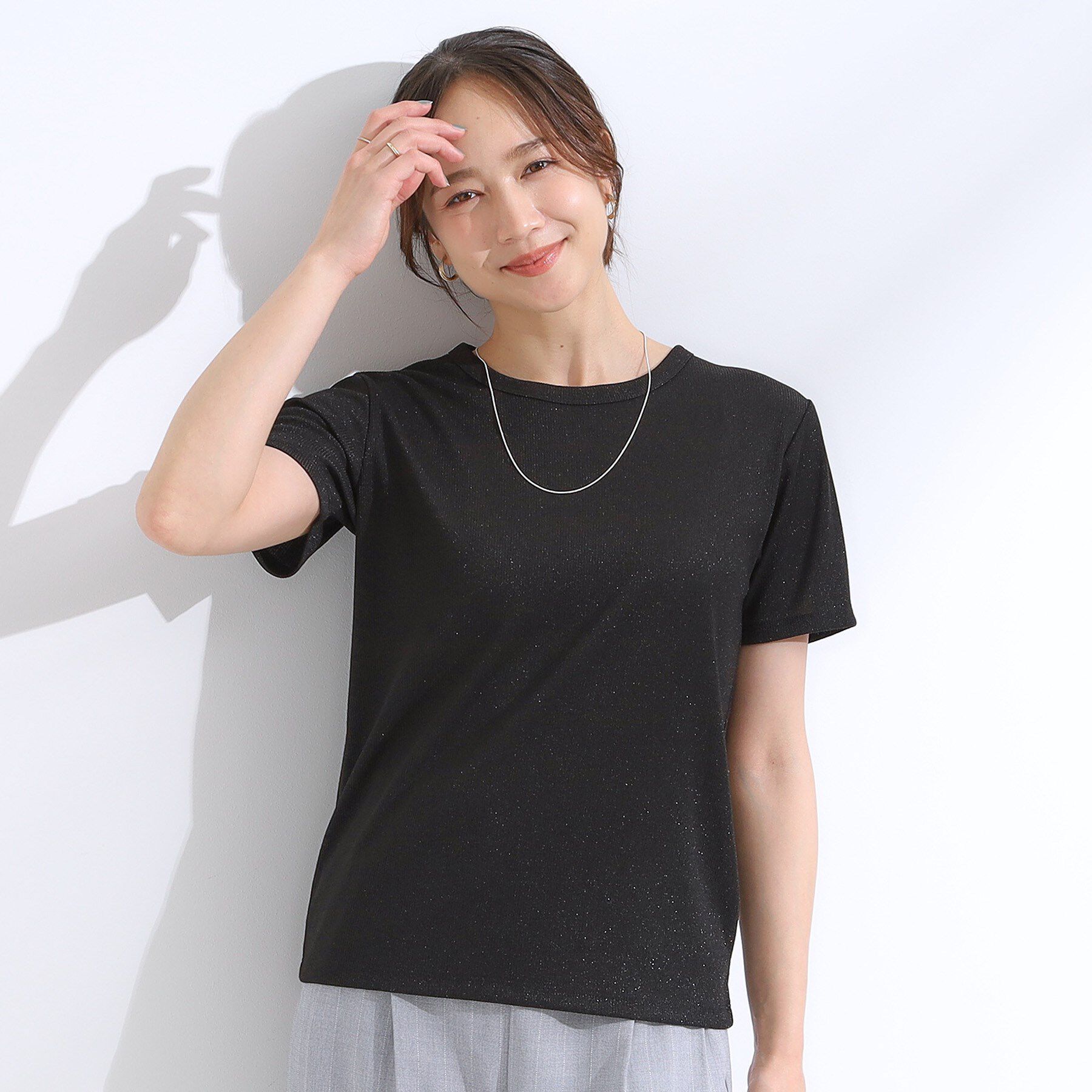 SHOO･LA･RUE「【S-LL】大人のラメ感 テレコ半袖トップス」|Tシャツ・カットソー|