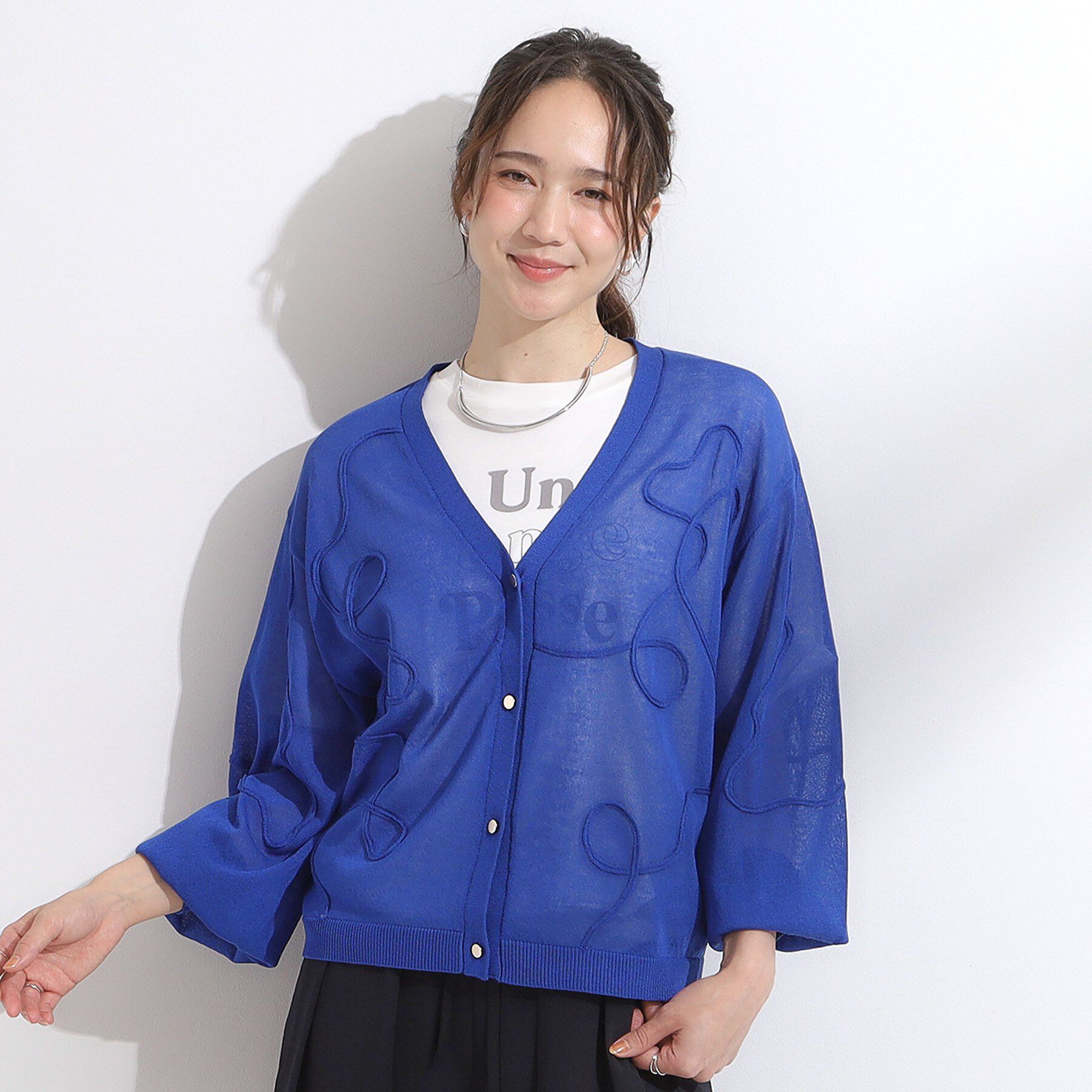 SHOO･LA･RUE「ニュアンスデザインがこなれ見え 刺繍デザイン シアーカーディガン」|カーディガン|