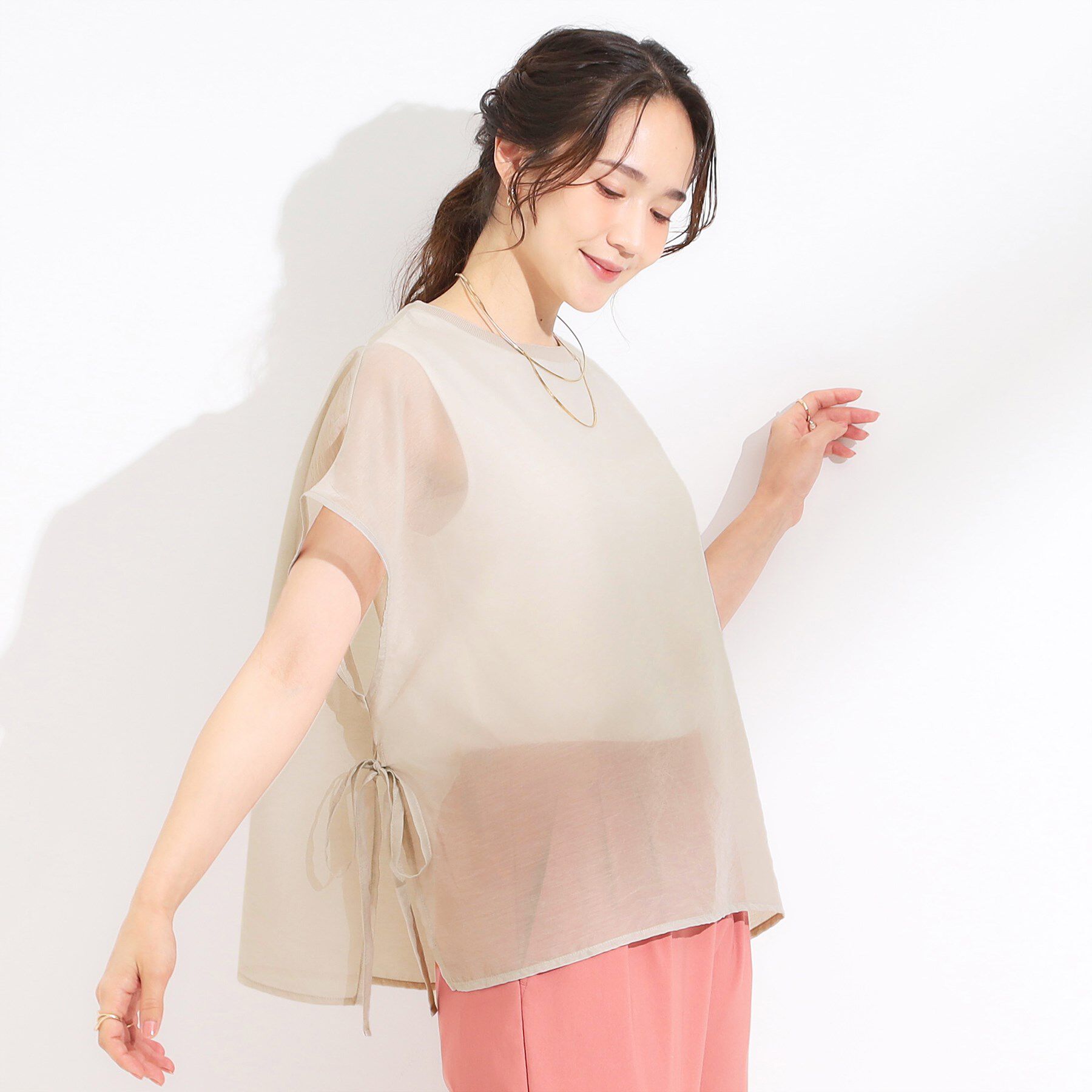 SHOO･LA･RUE「【洗える/S-LL】上品なシアー感 レイヤード風トップス」|シャツ・ブラウス|