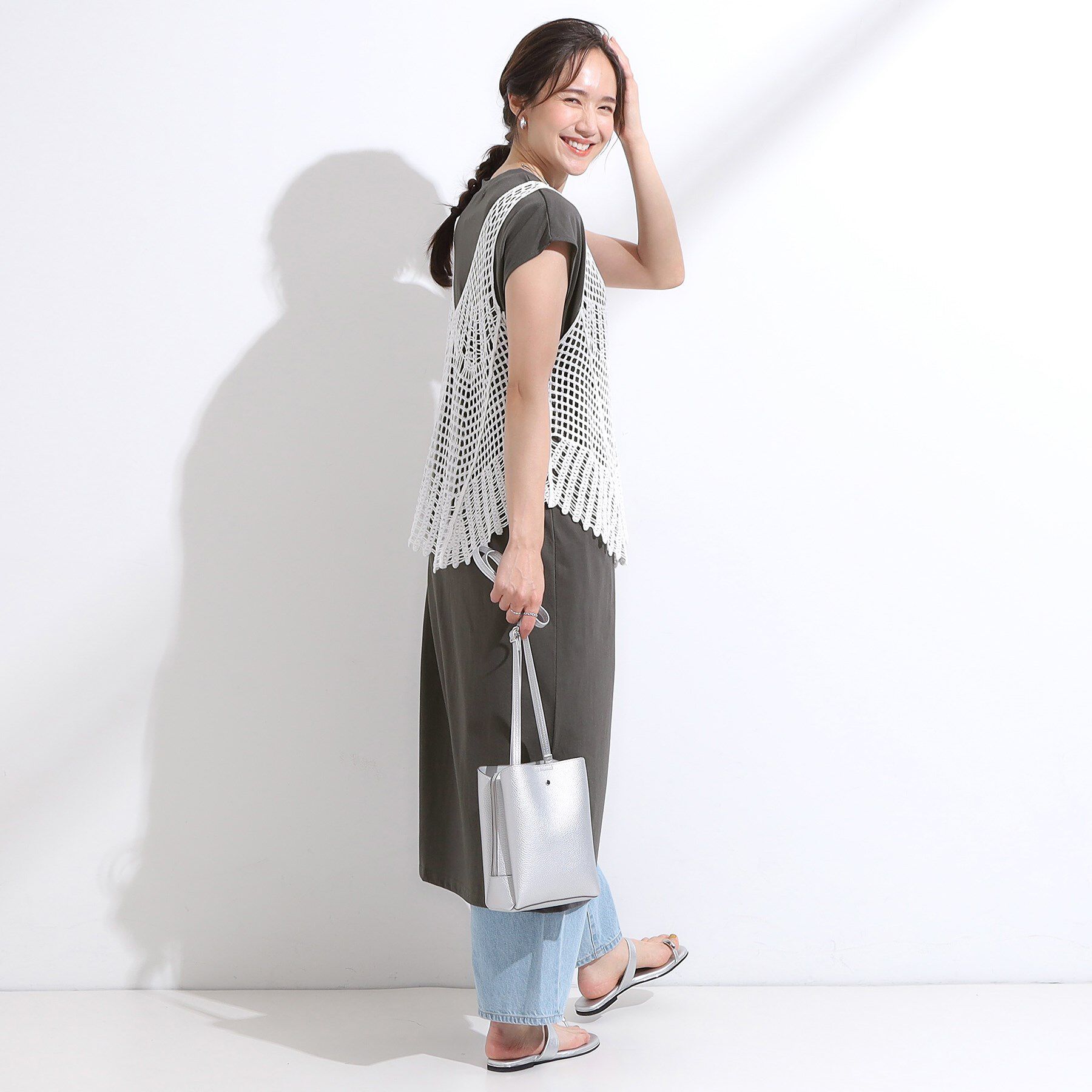 SHOO･LA･RUE「【2点セット】クロシェ編みレースベスト＋Tシャツワンピースセット」|ワンピース|