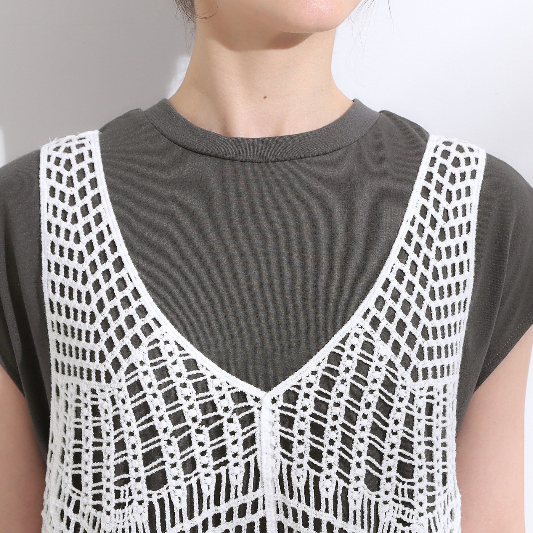 SHOO･LA･RUE「【2点セット】クロシェ編みレースベスト＋Tシャツワンピースセット」|ワンピース|