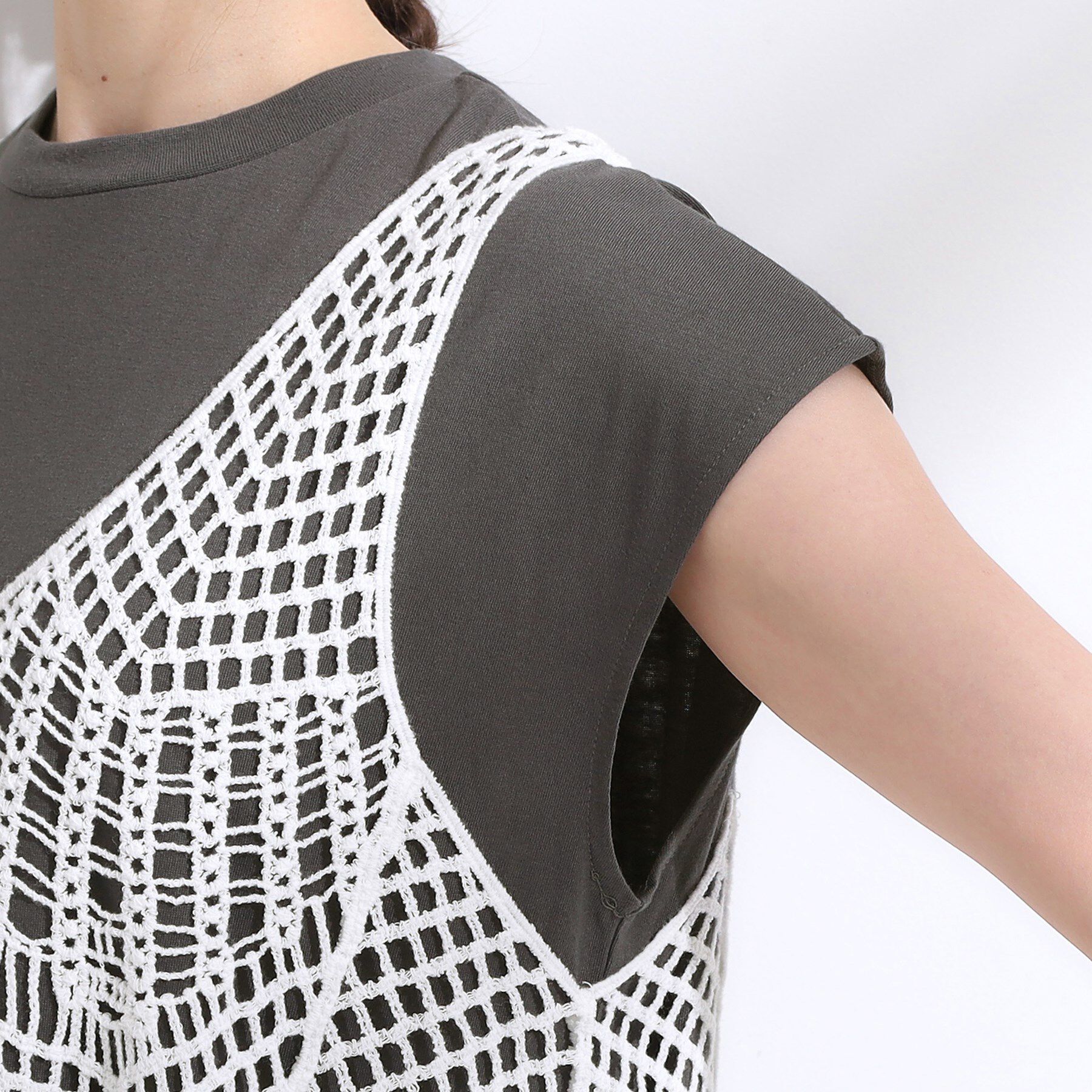 SHOO･LA･RUE「【2点セット】クロシェ編みレースベスト＋Tシャツワンピースセット」|ワンピース|