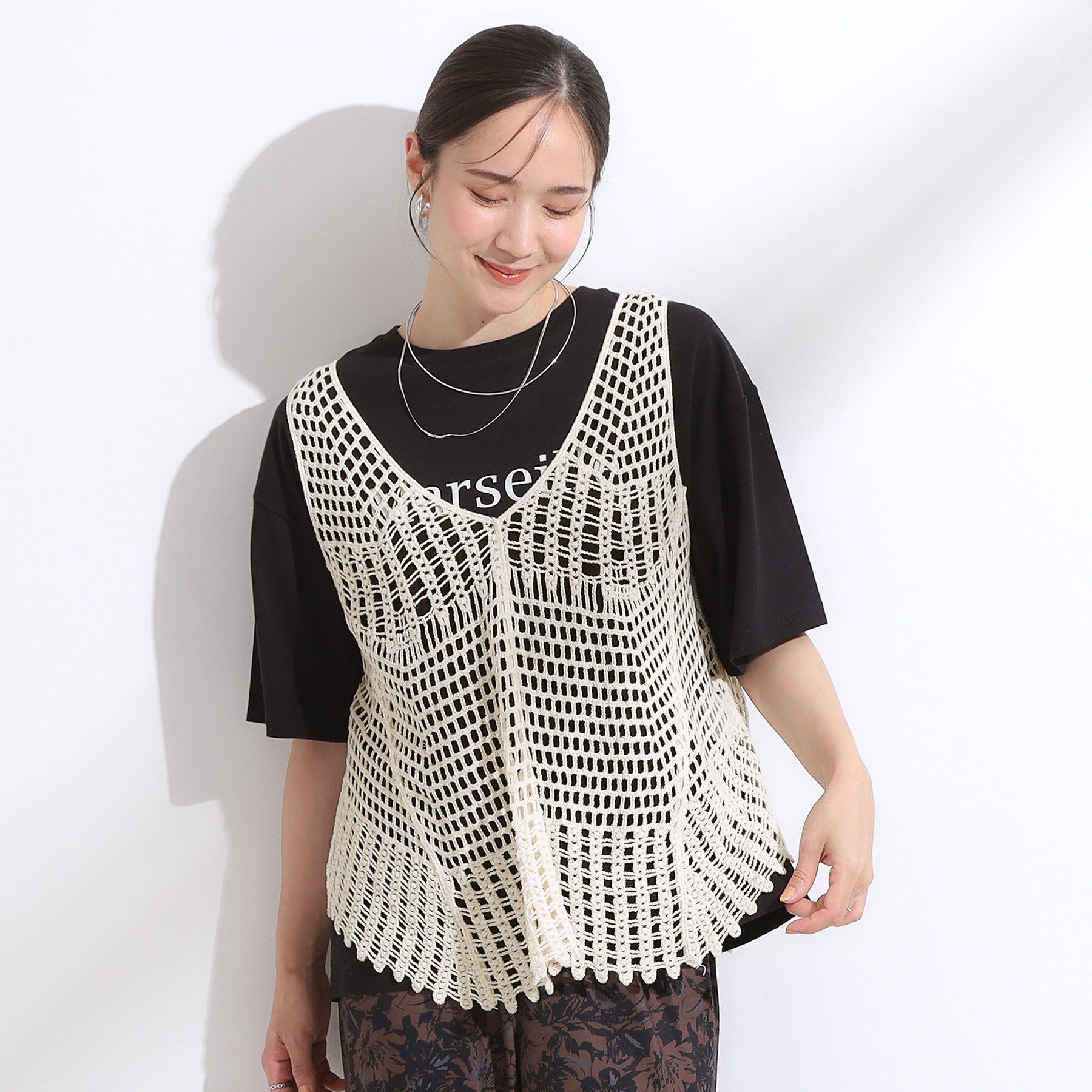 SHOO･LA･RUE「【2点セット】クロシェ編みレースベスト＋Tシャツワンピースセット」|ワンピース|