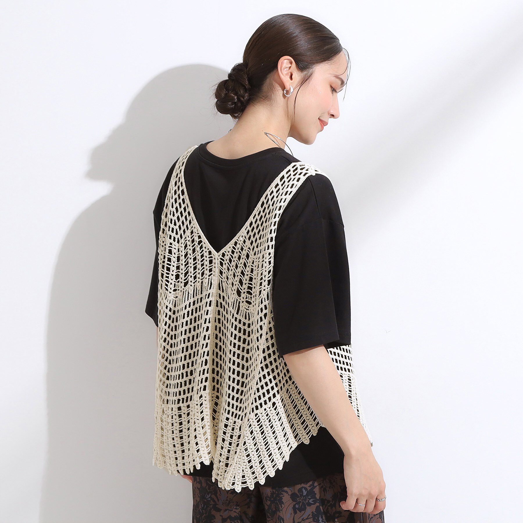 SHOO･LA･RUE「【2点セット】クロシェ編みレースベスト＋Tシャツワンピースセット」|ワンピース|