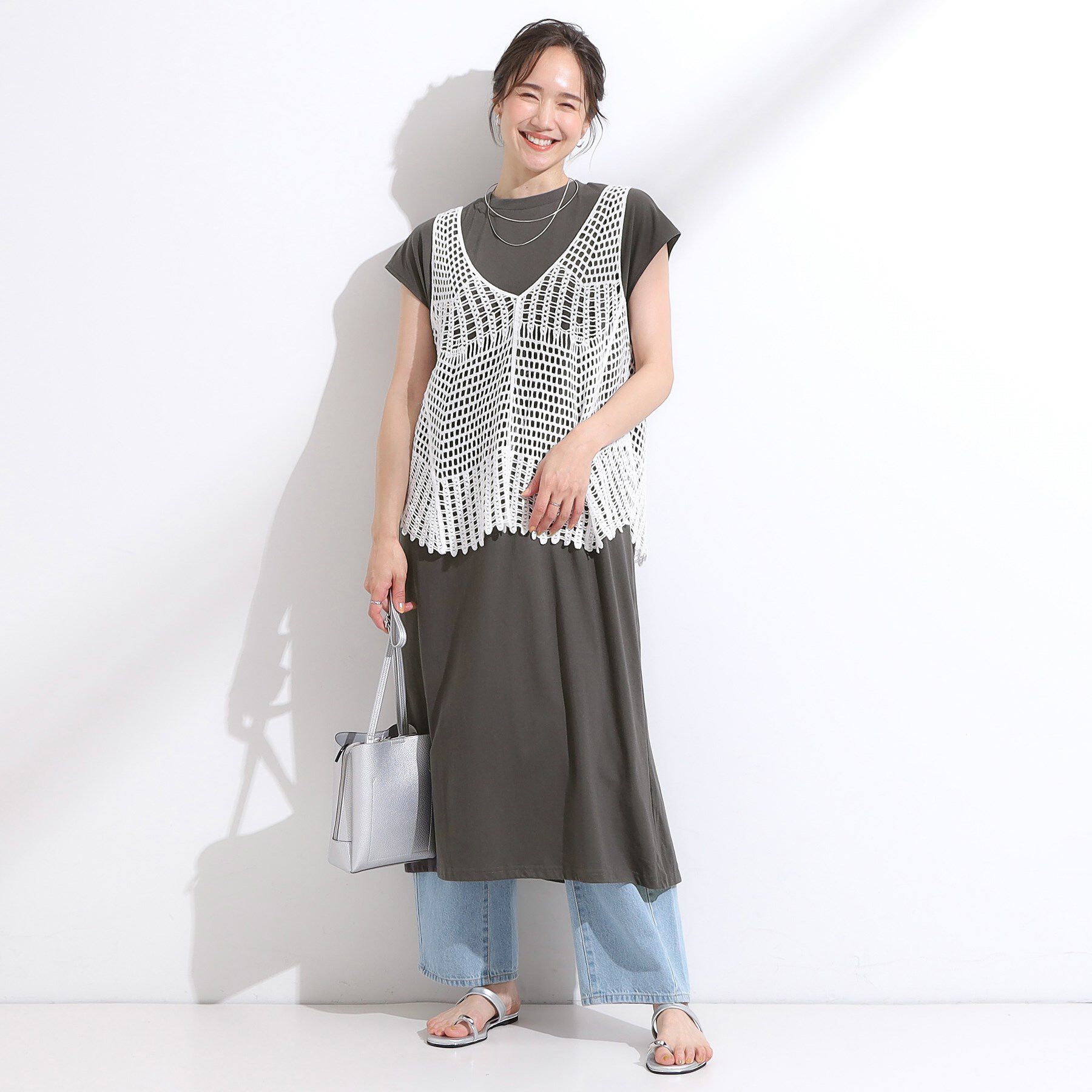 SHOO･LA･RUE「【2点セット】クロシェ編みレースベスト＋Tシャツワンピースセット」|ワンピース|