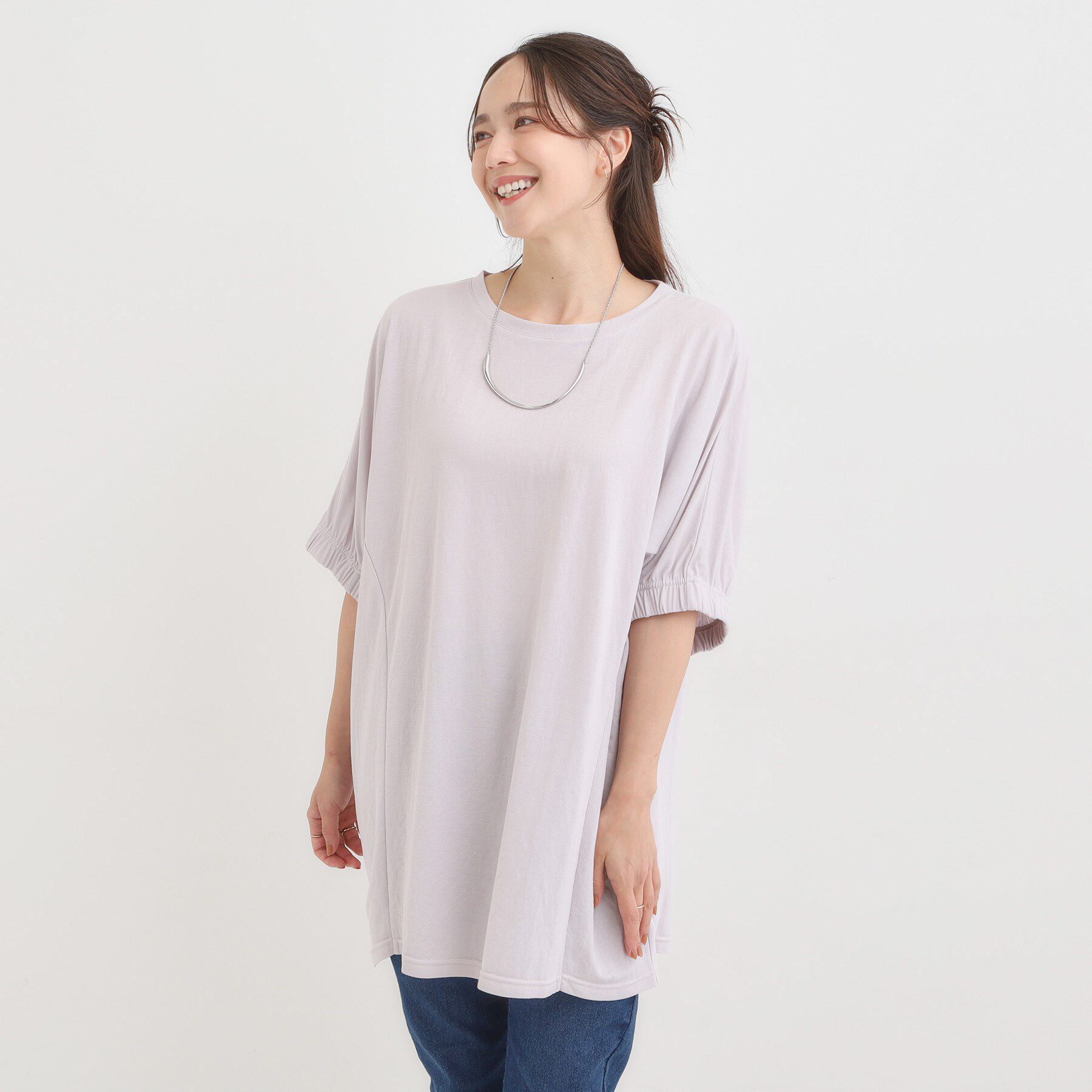 SHOO･LA･RUE「【S-LL/ひんやり】さらさらタッチが心地よい コクーンシルエットチュニック」|チュニック|