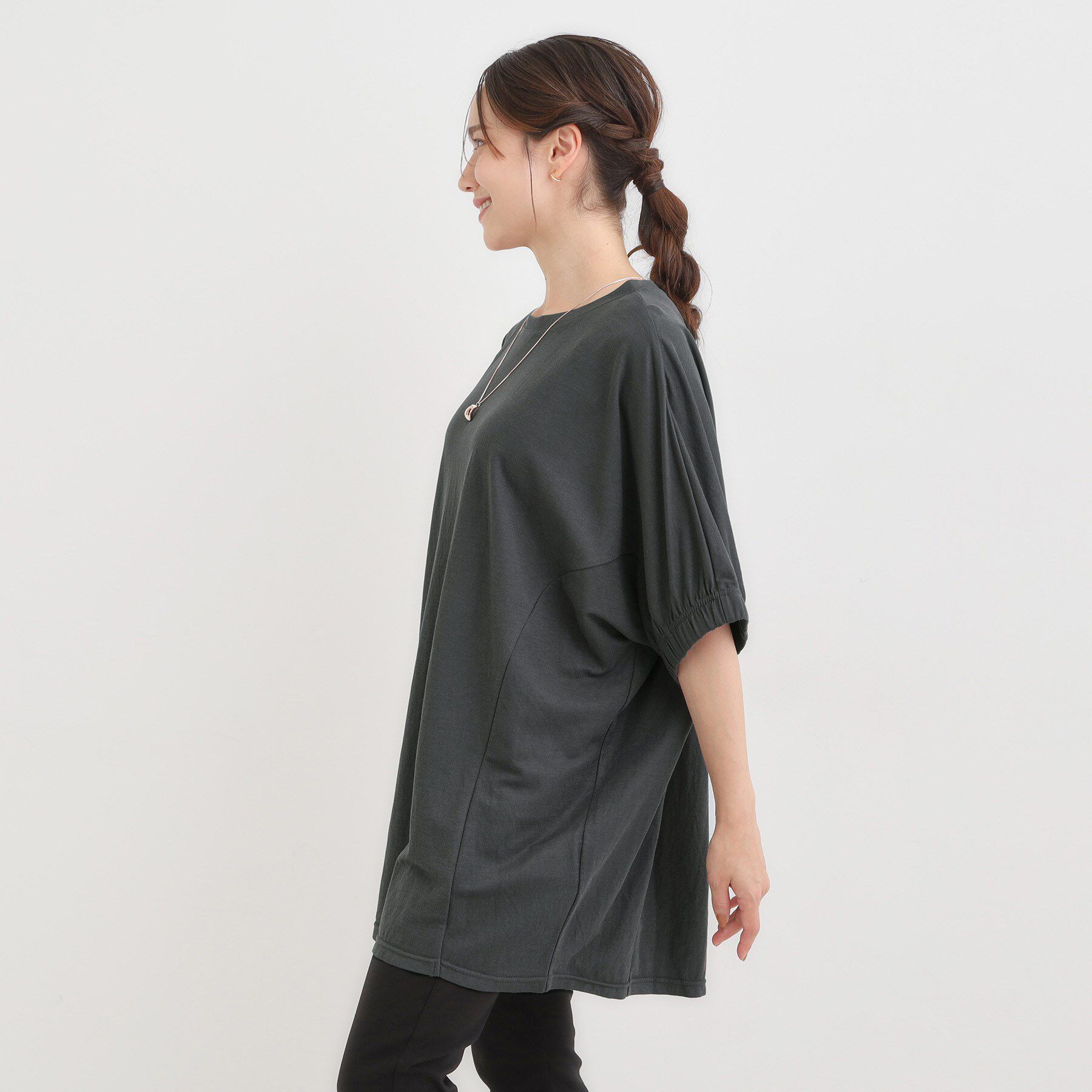 SHOO･LA･RUE「【S-LL/ひんやり】さらさらタッチが心地よい コクーンシルエットチュニック」|チュニック|